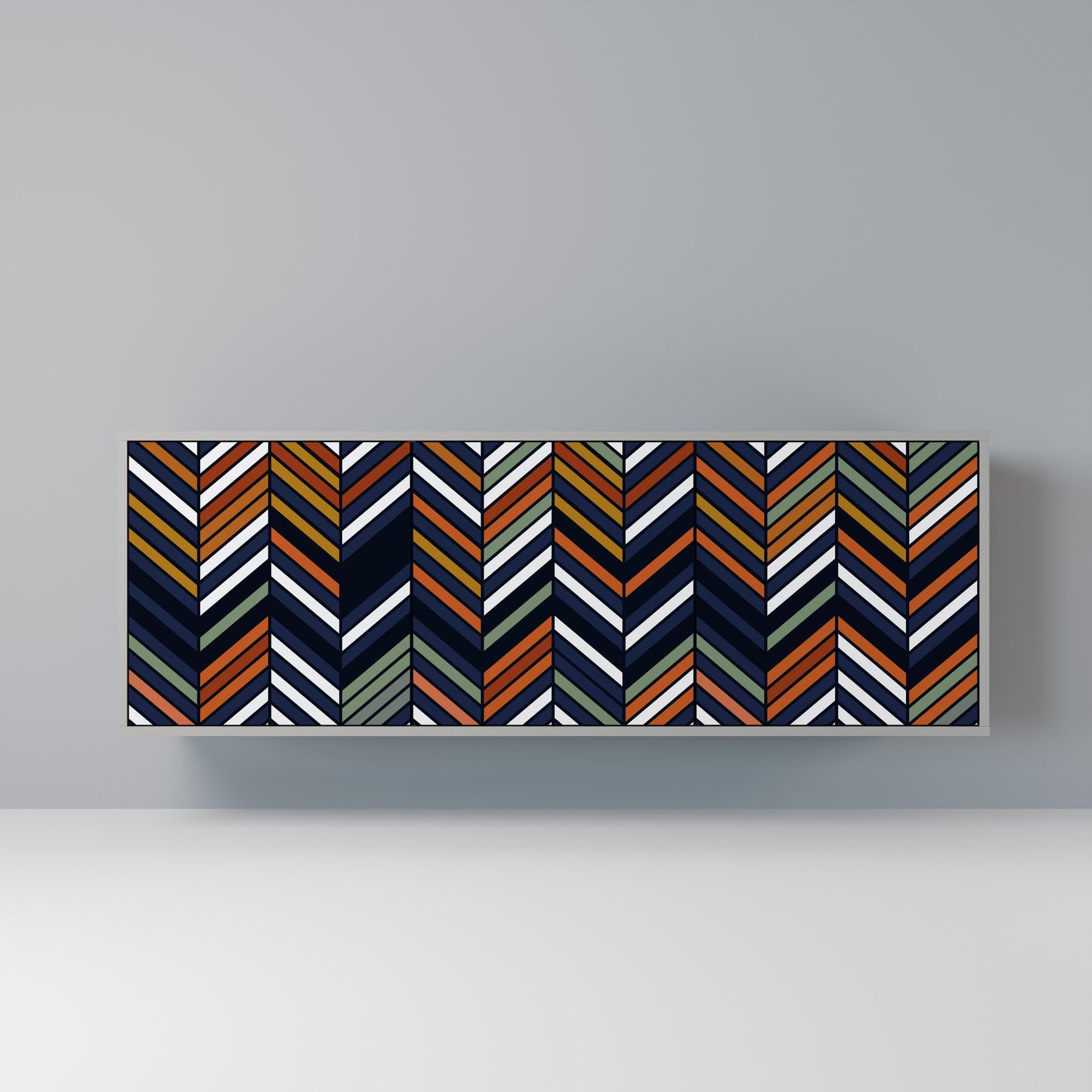 VIBRANT PATCHWORK 3-dörrars skänk i grå finish