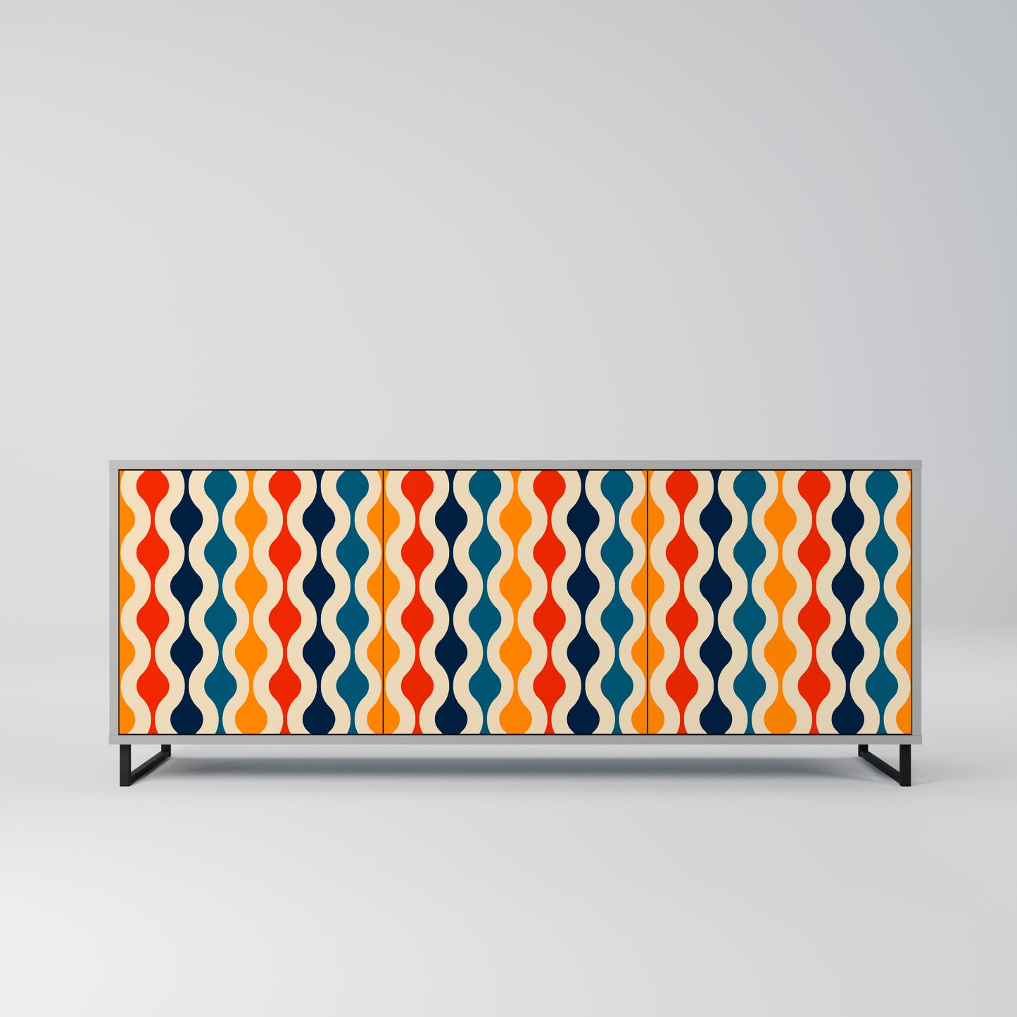 COLORFUL NOSTALGIA 3-Door Sideboard in Grey Finish