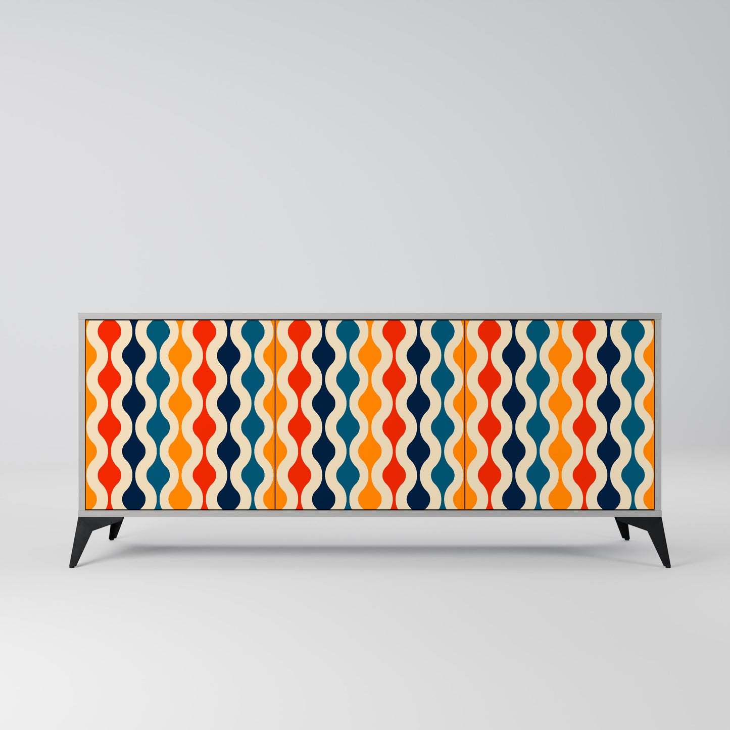 COLORFUL NOSTALGIA 3-Door Sideboard in Grey Finish