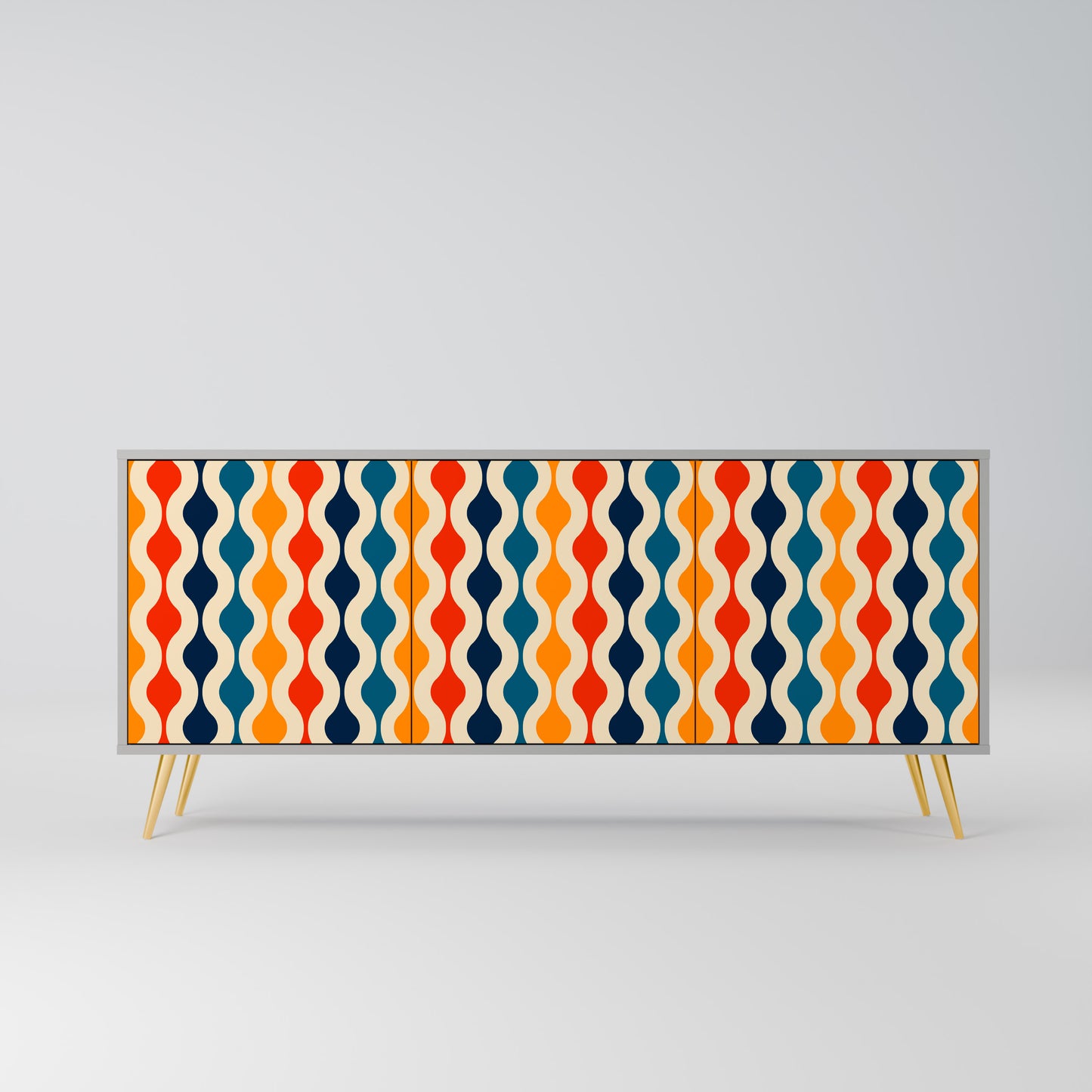 COLORFUL NOSTALGIA 3-Door Sideboard in Grey Finish