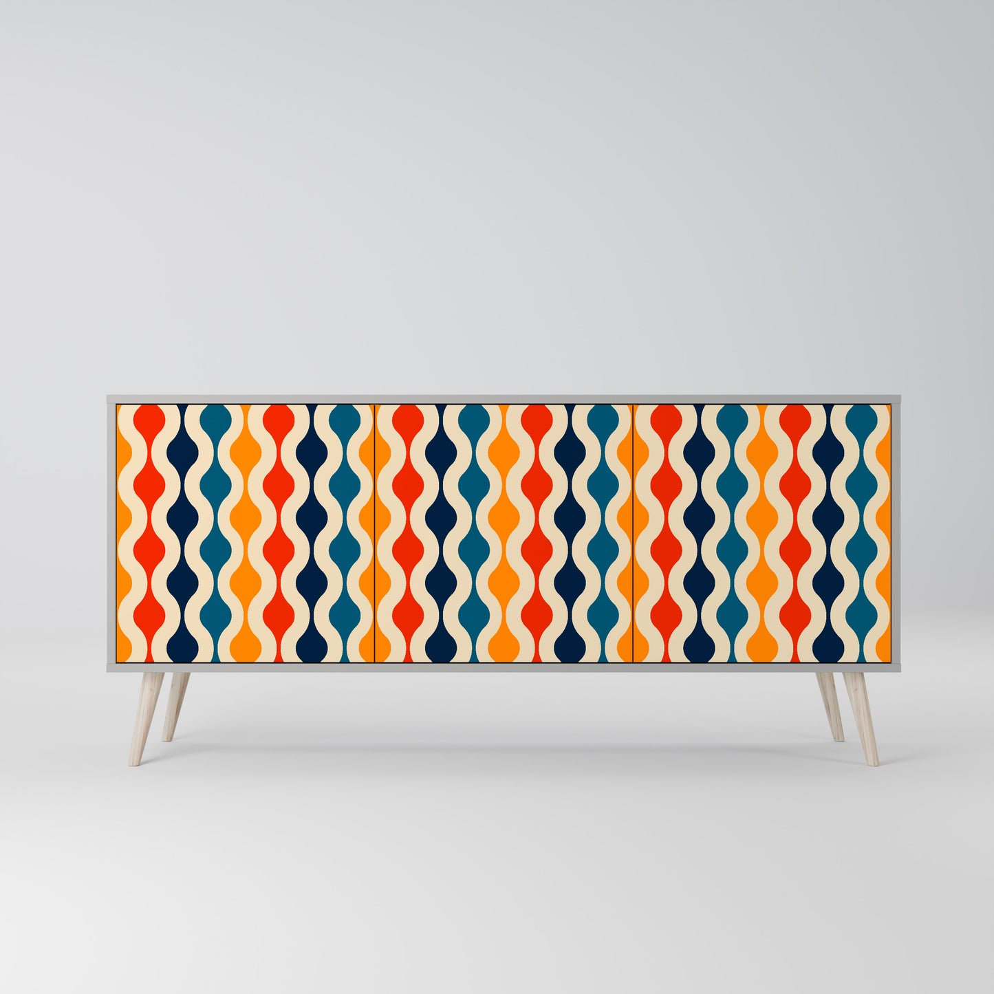 COLORFUL NOSTALGIA 3-Door Sideboard in Grey Finish