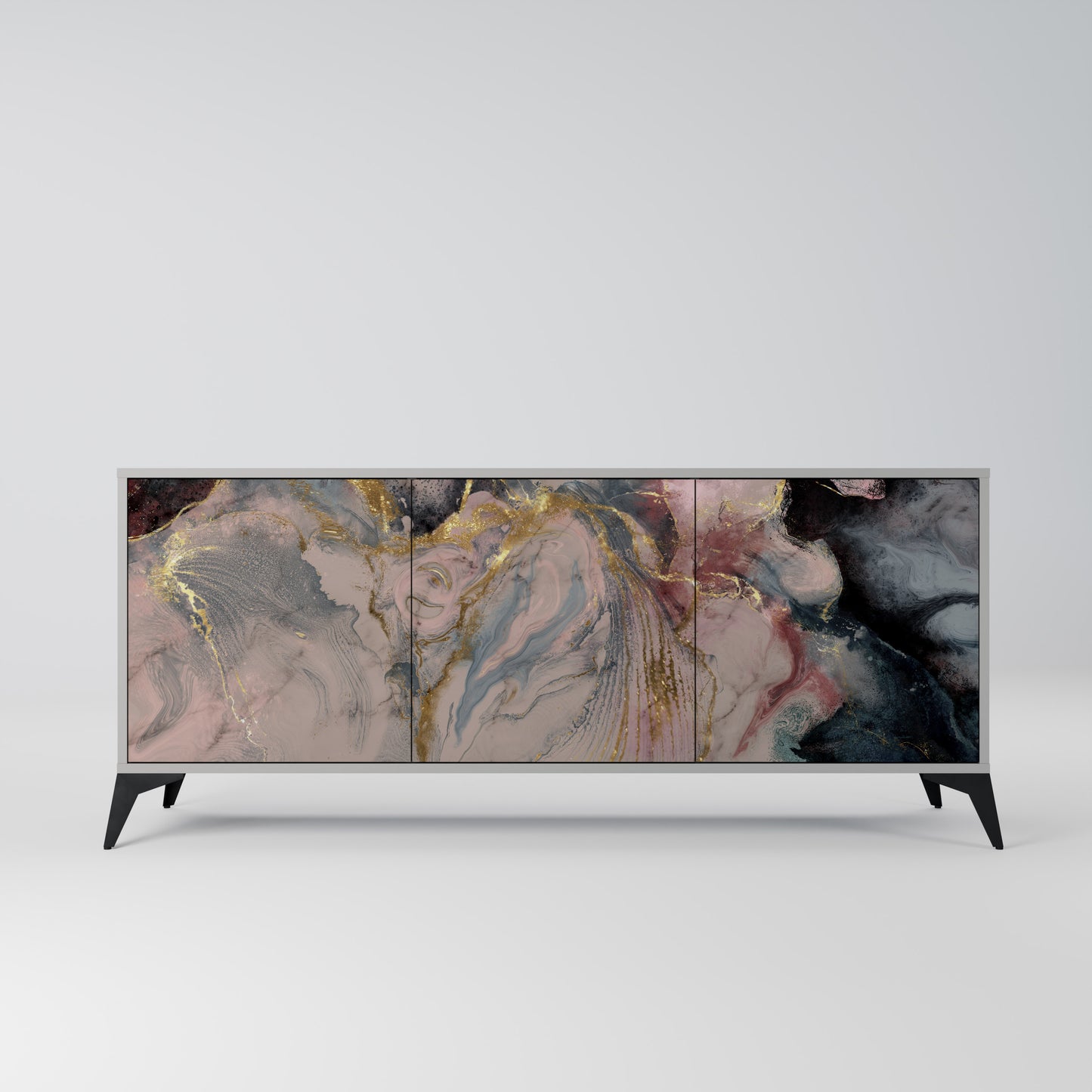 GILDED SWIRLS 3-Door Sideboard in Grey Finish