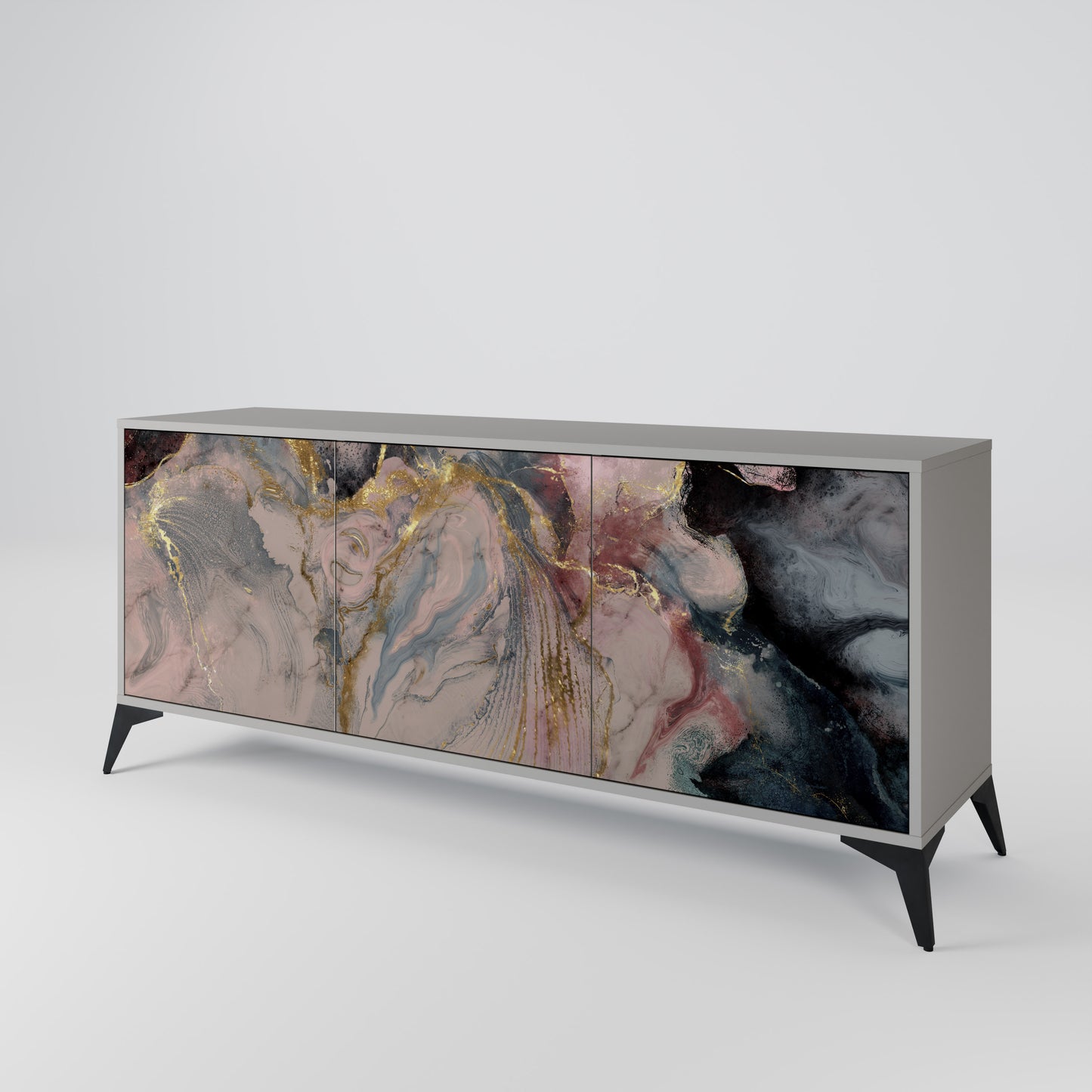 GILDED SWIRLS 3-Door Sideboard in Grey Finish
