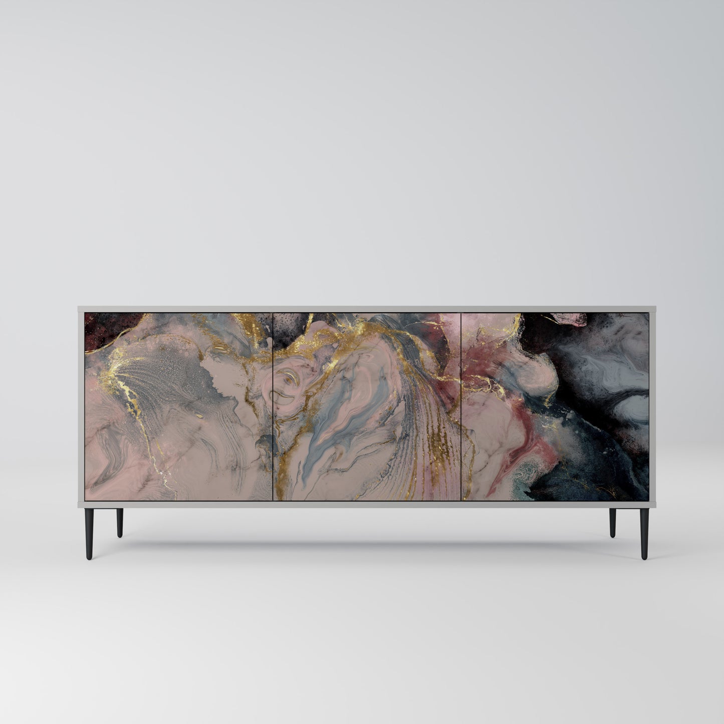 GILDED SWIRLS 3-Door Sideboard in Grey Finish