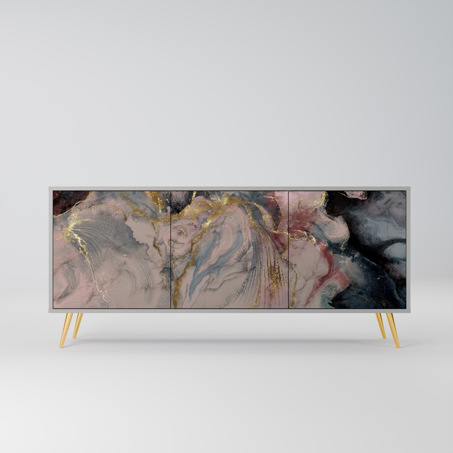 GILDED SWIRLS 3-Door Sideboard in Grey Finish