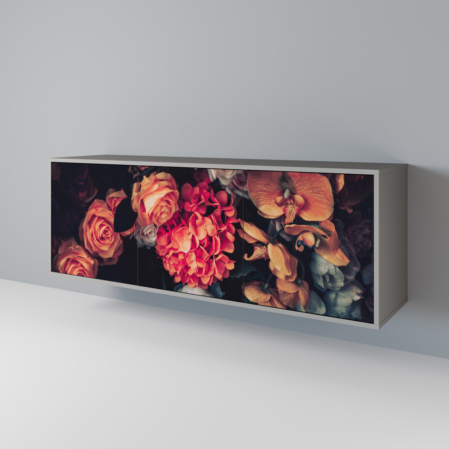 NEVERENDING BLOOM 3-Door Sideboard in Grey Finish