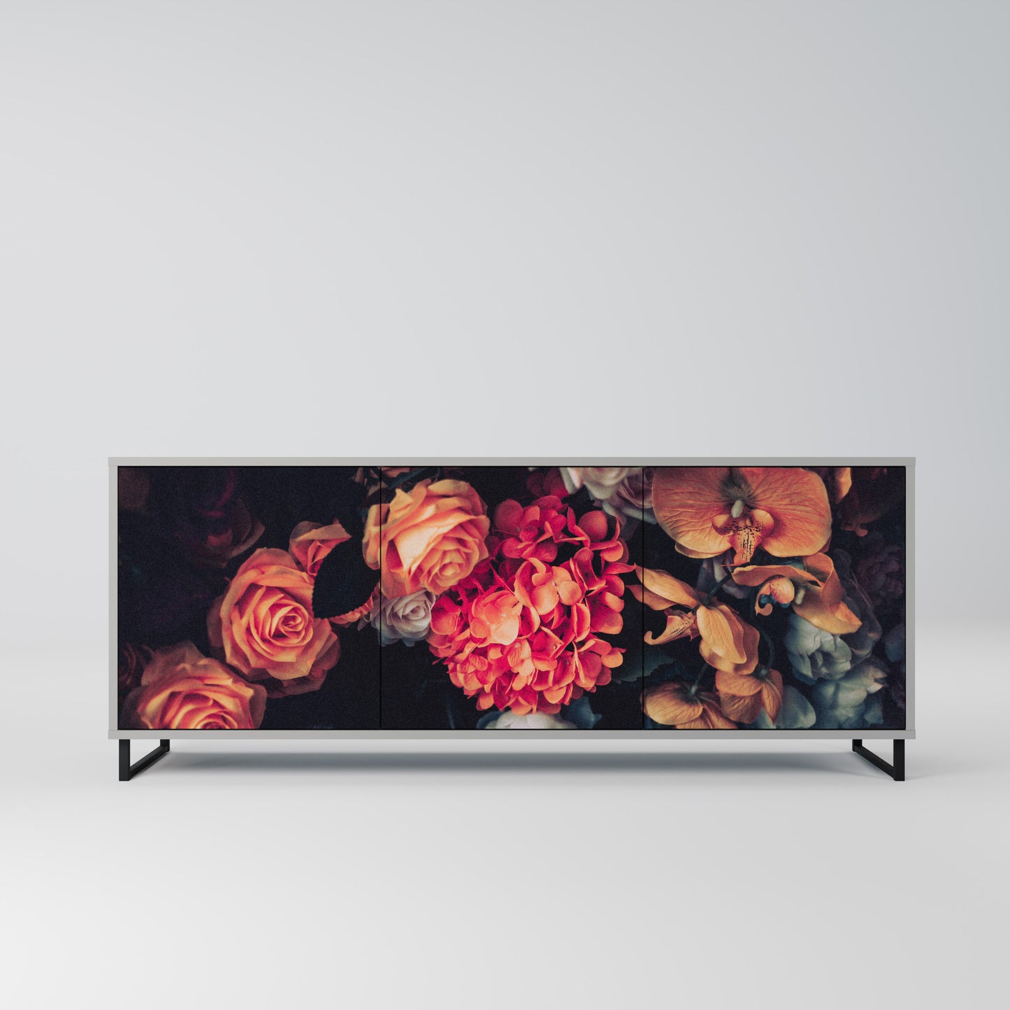 NEVERENDING BLOOM 3-Door Sideboard in Grey Finish