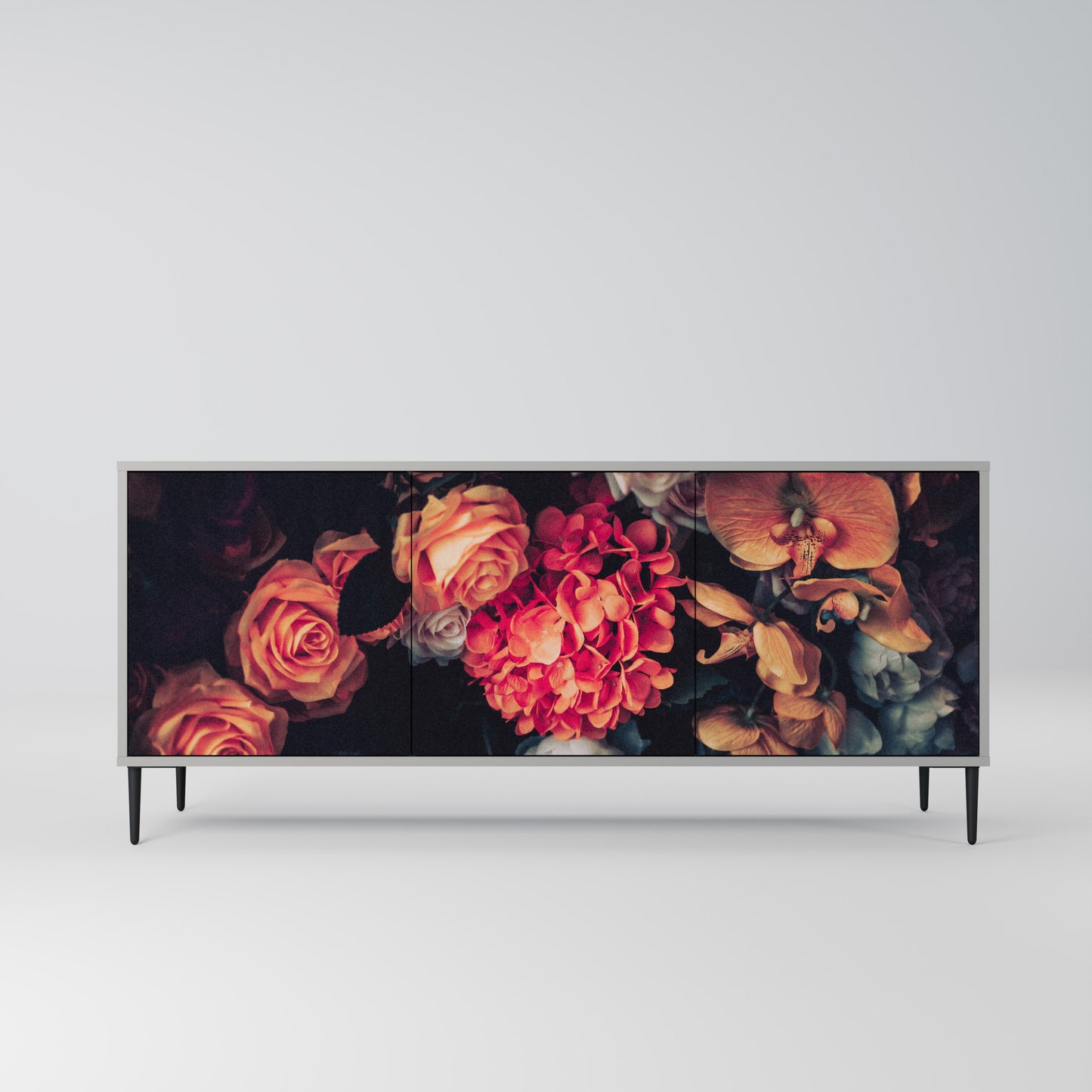 NEVERENDING BLOOM 3-Door Sideboard in Grey Finish