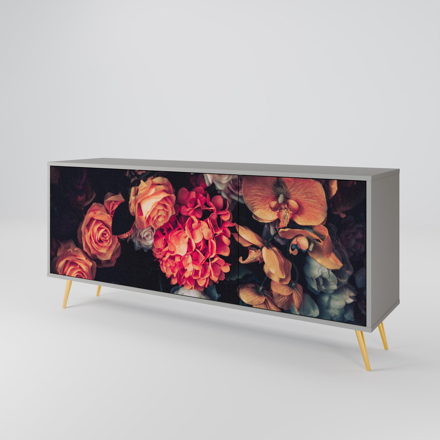 NEVERENDING BLOOM 3-Door Sideboard in Grey Finish