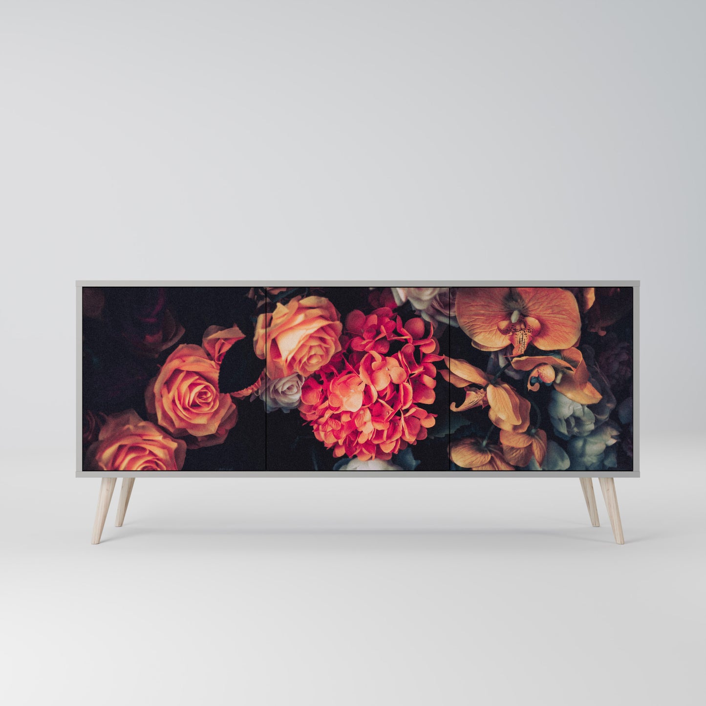NEVERENDING BLOOM 3-Door Sideboard in Grey Finish