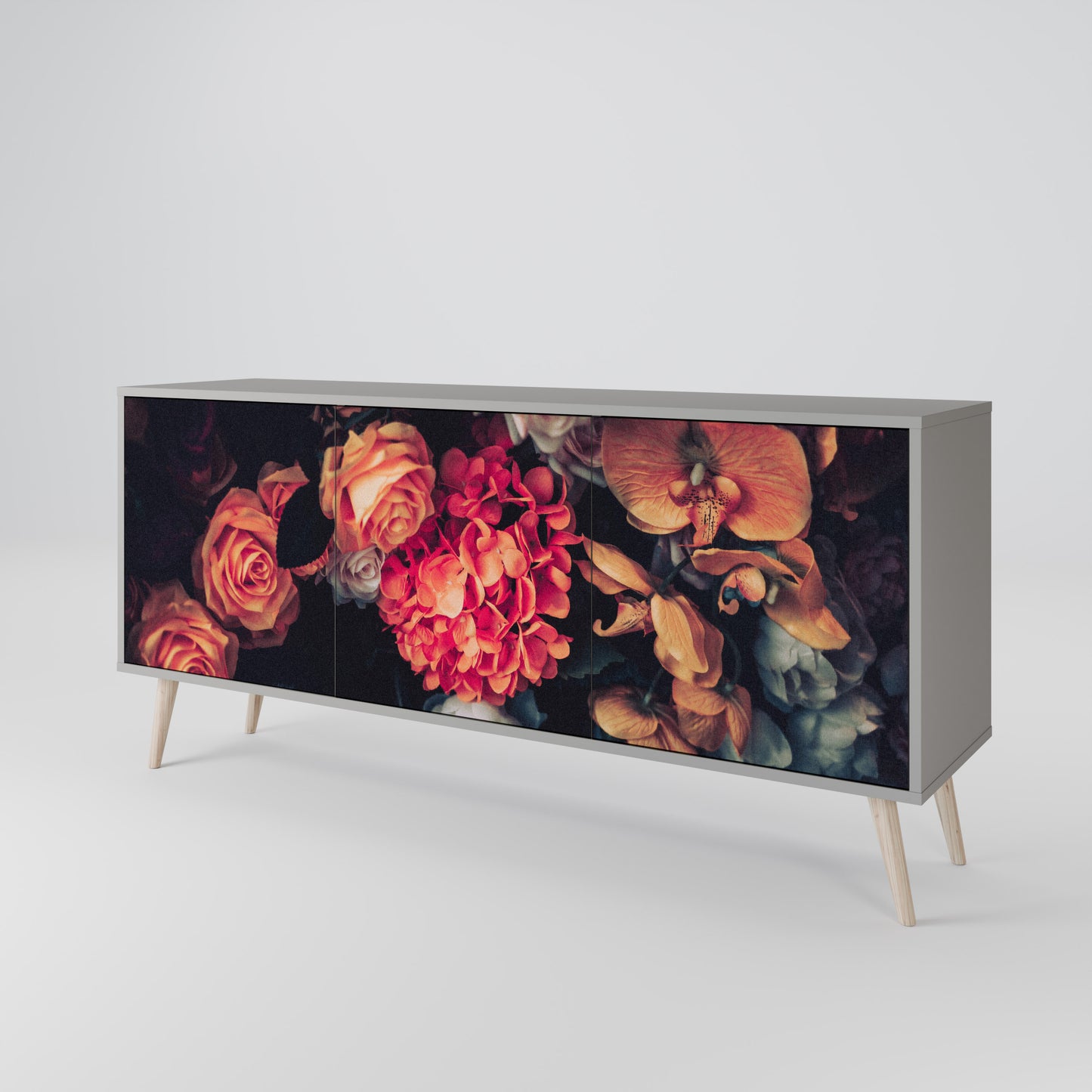 NEVERENDING BLOOM 3-Door Sideboard in Grey Finish