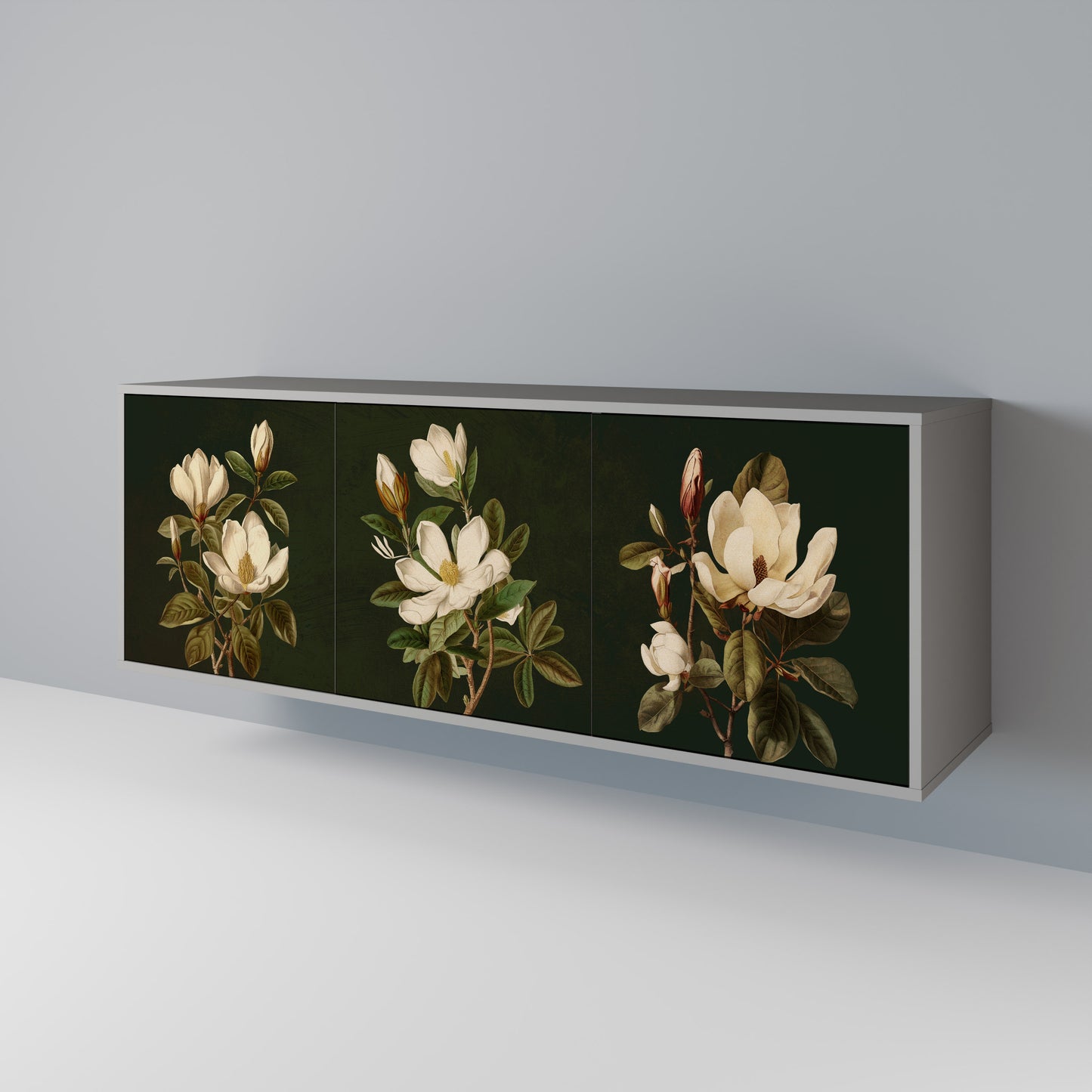 FLORAL NOIR 3-dörrars skänk i grå finish