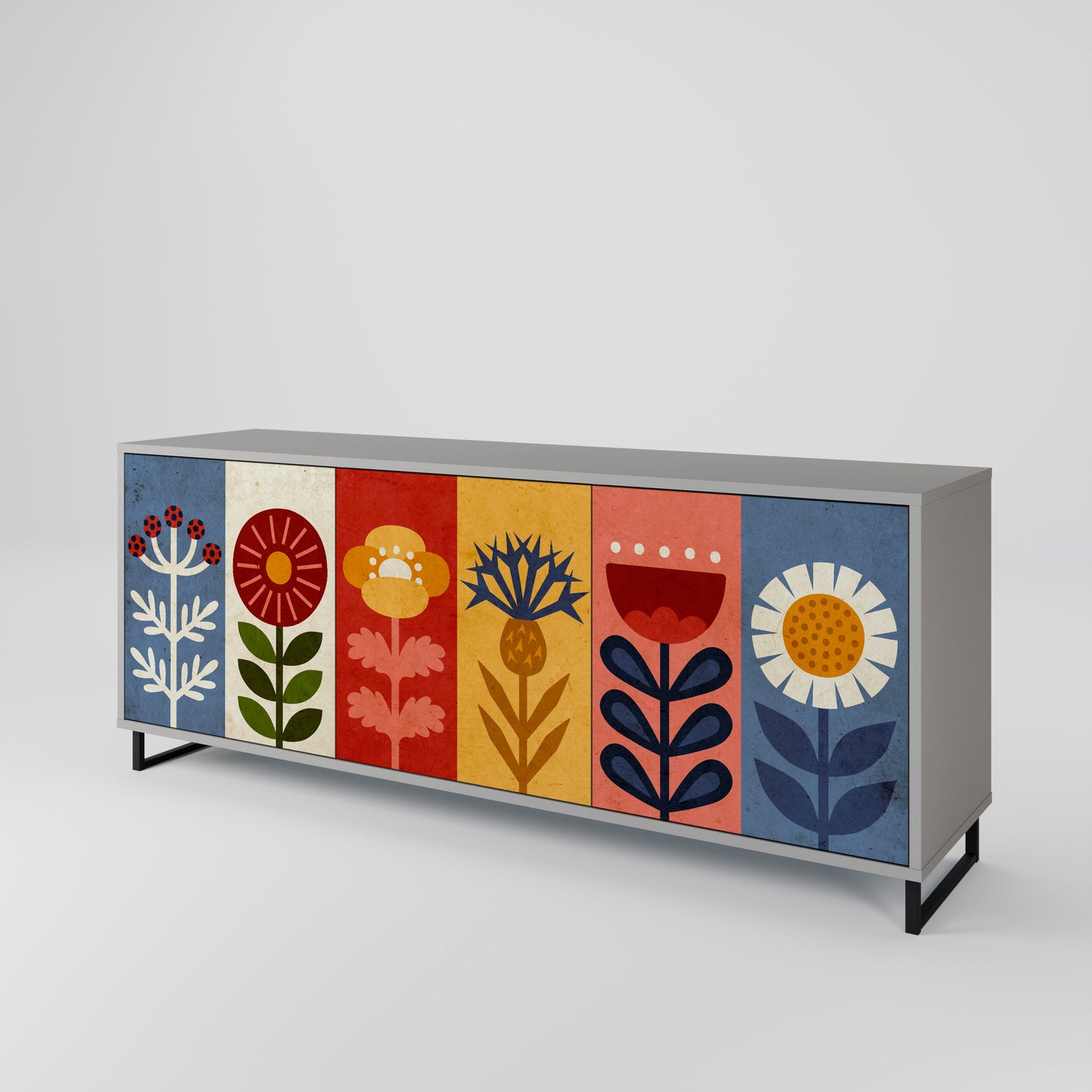 SCANDIC FLOWERET 3-Door Sideboard in Grey Finish
