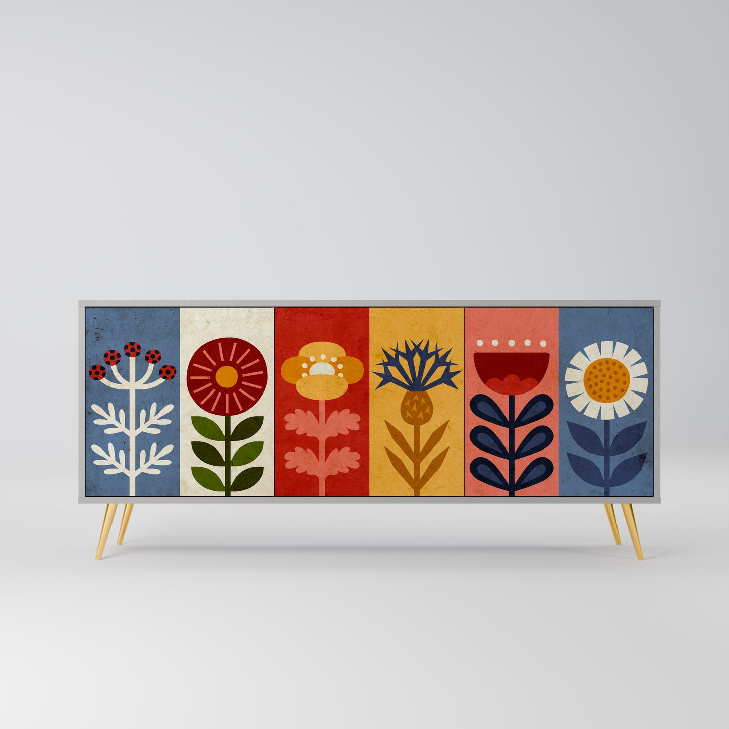 SCANDIC FLOWERET 3-Door Sideboard in Grey Finish