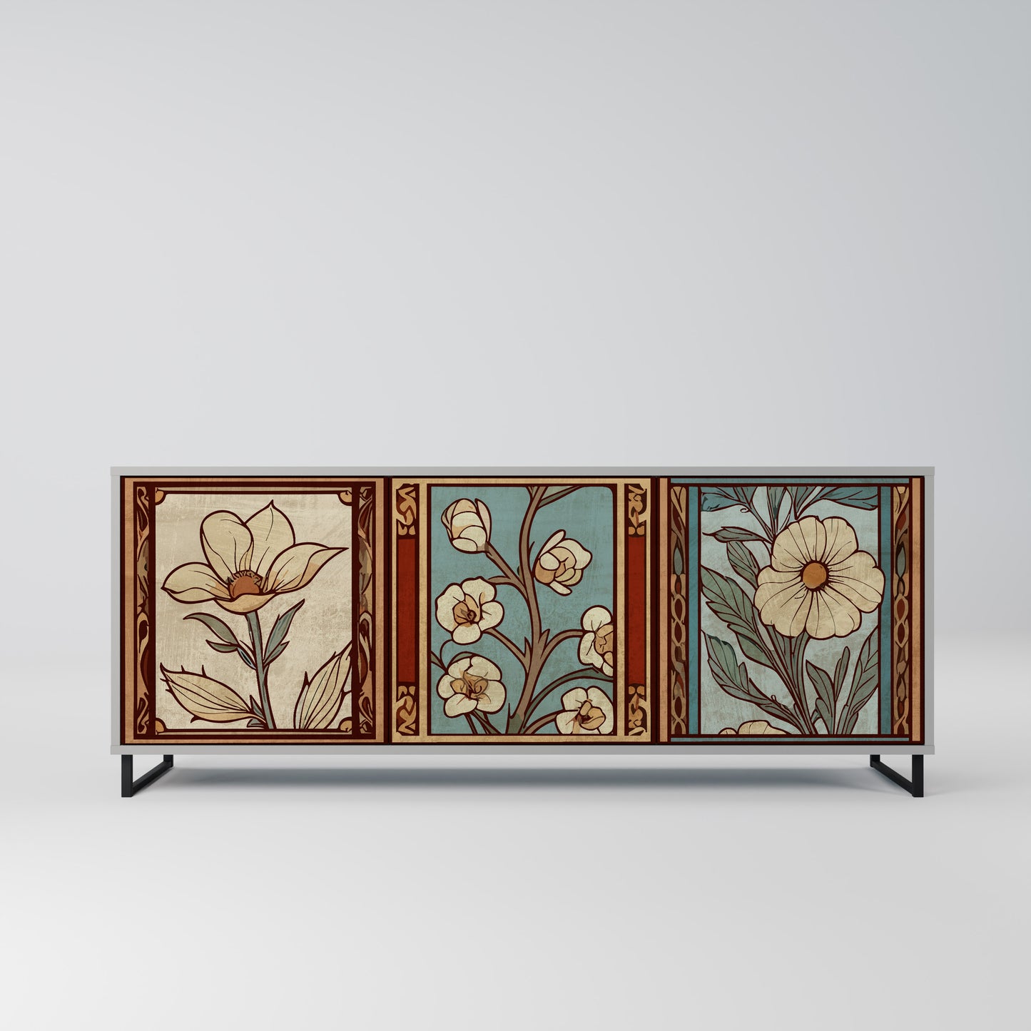 TIMELESS FLORA 3-Door Sideboard in Grey Finish