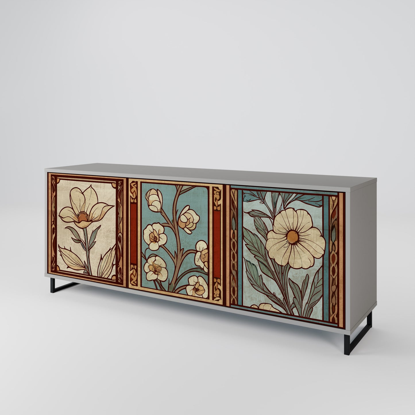 TIMELESS FLORA 3-Door Sideboard in Grey Finish