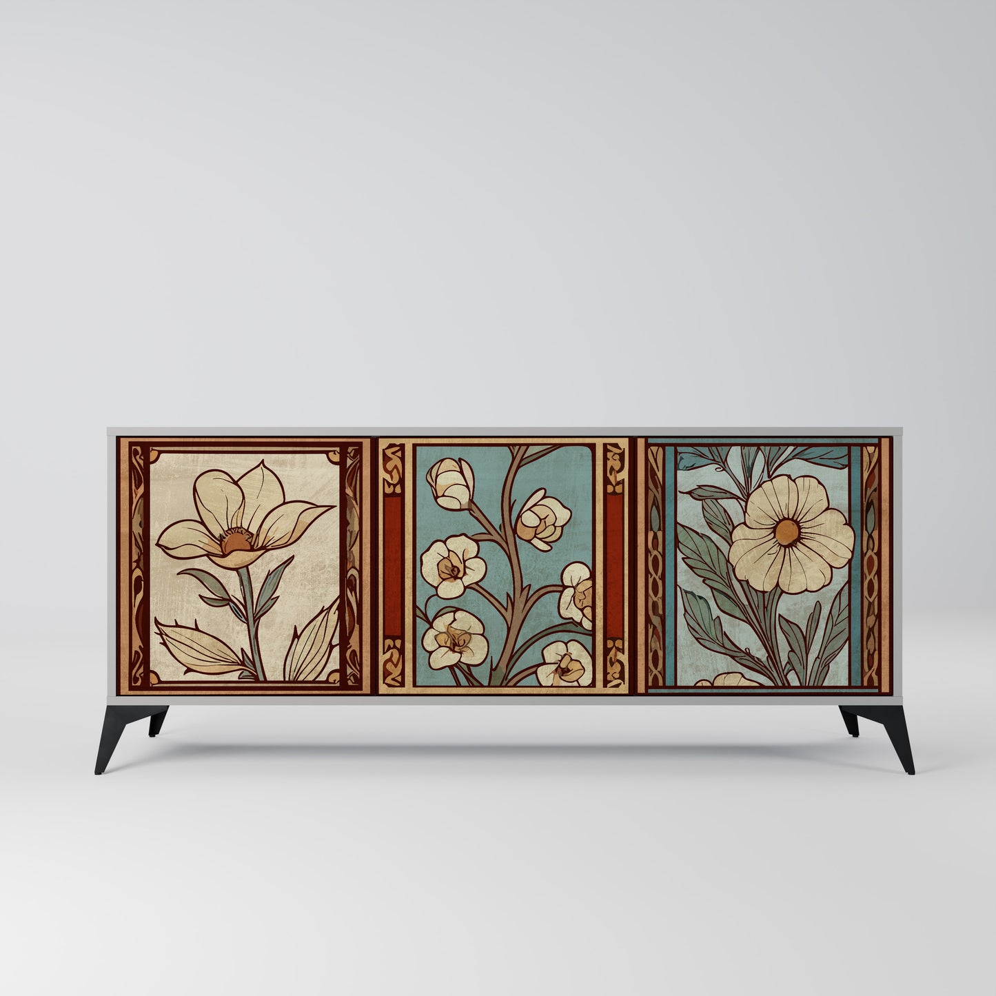 TIMELESS FLORA 3-Door Sideboard in Grey Finish