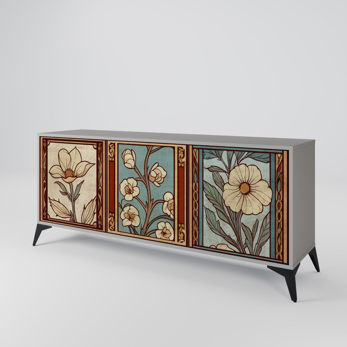 TIMELESS FLORA 3-Door Sideboard in Grey Finish