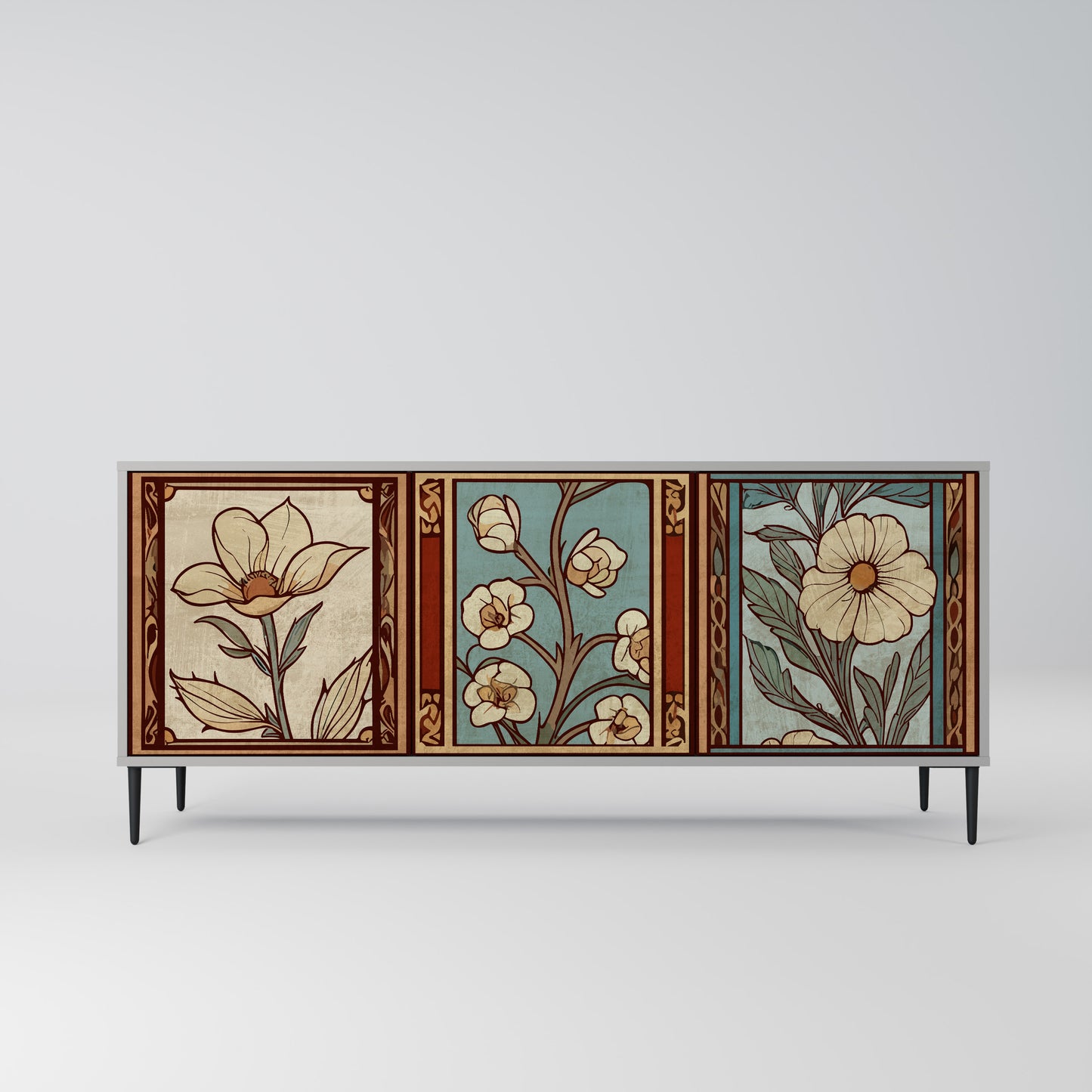 TIMELESS FLORA 3-Door Sideboard in Grey Finish