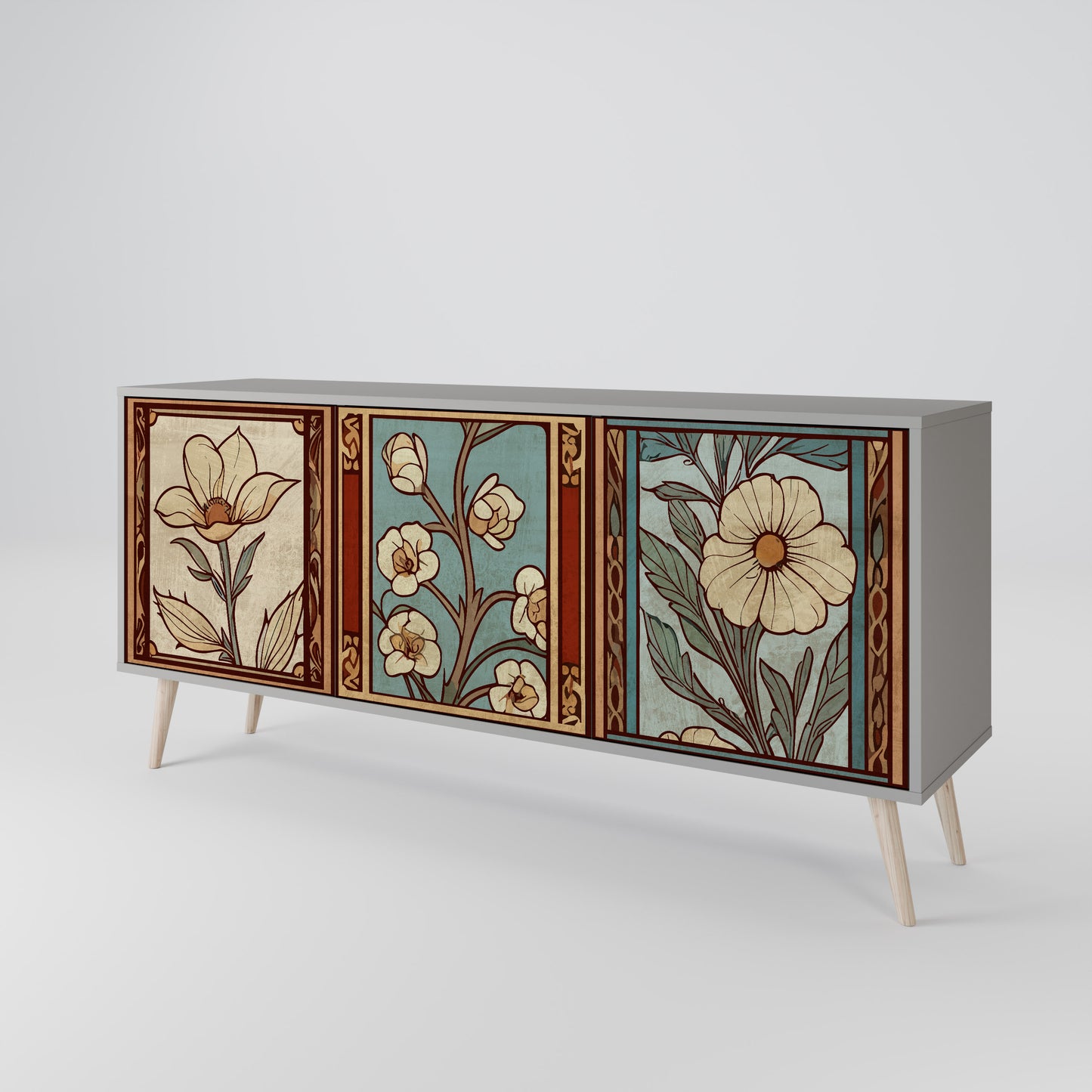 TIMELESS FLORA 3-Door Sideboard in Grey Finish
