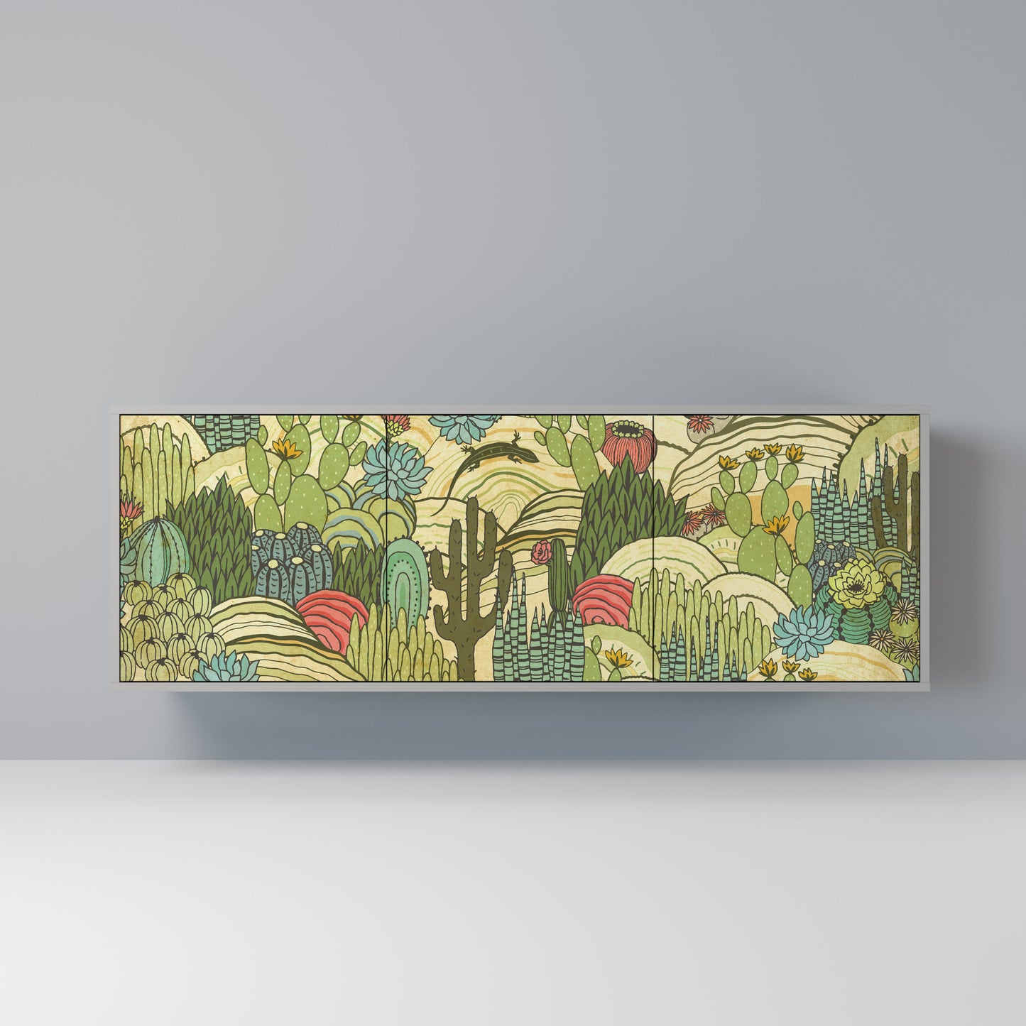 SUCCULENTS KALEIDOSCOPE 3-Door Sideboard in Grey Finish