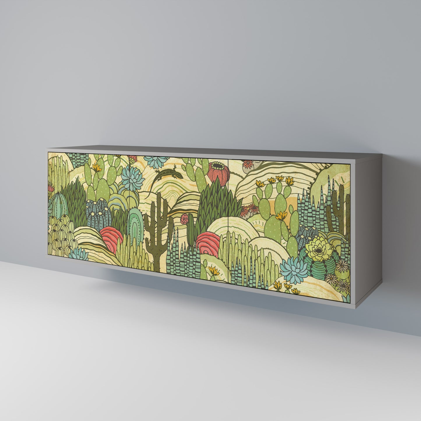 SUCCULENTS KALEIDOSCOPE 3-Door Sideboard in Grey Finish