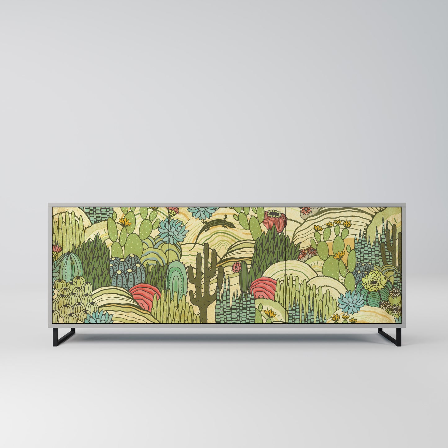 SUCCULENTS KALEIDOSCOPE 3-Door Sideboard in Grey Finish