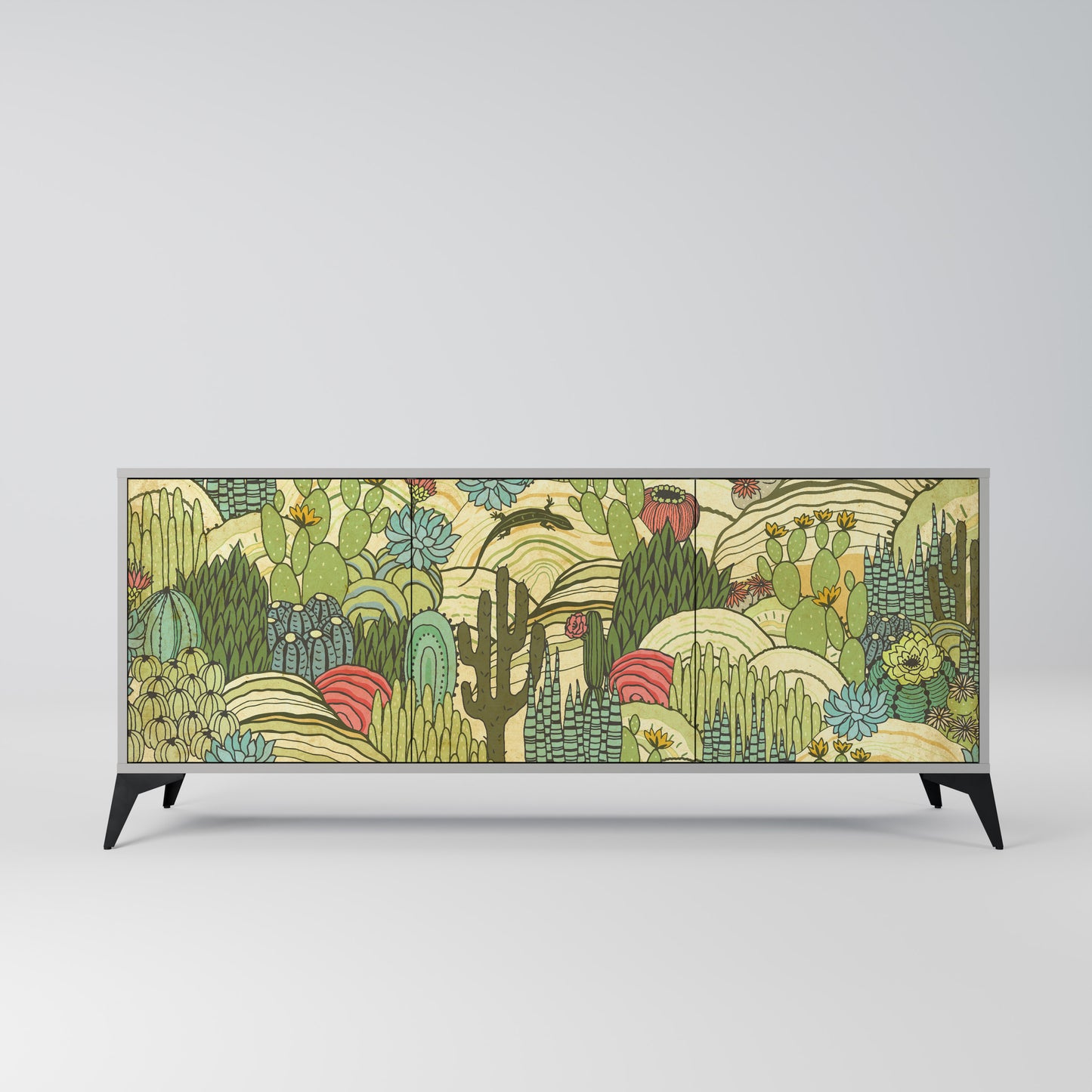 SUCCULENTS KALEIDOSCOPE 3-Door Sideboard in Grey Finish