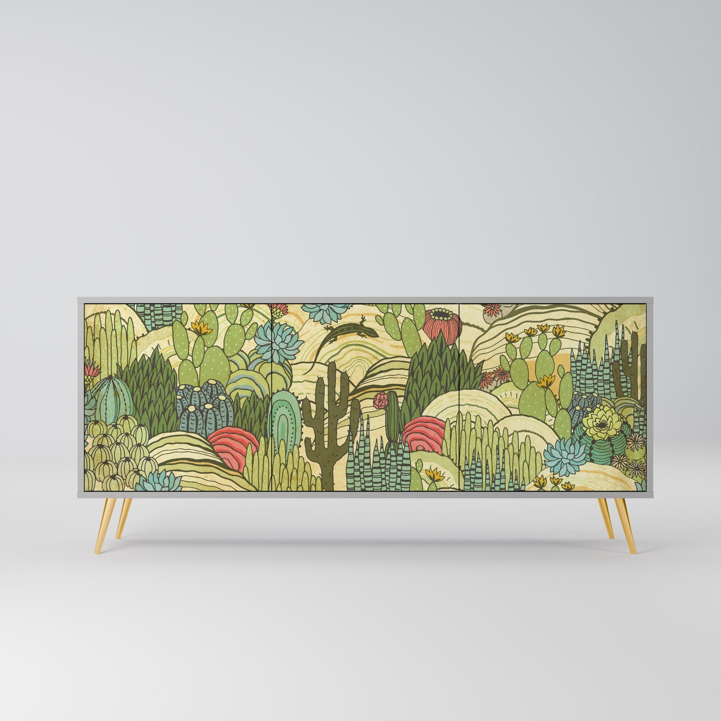 SUCCULENTS KALEIDOSCOPE 3-Door Sideboard in Grey Finish