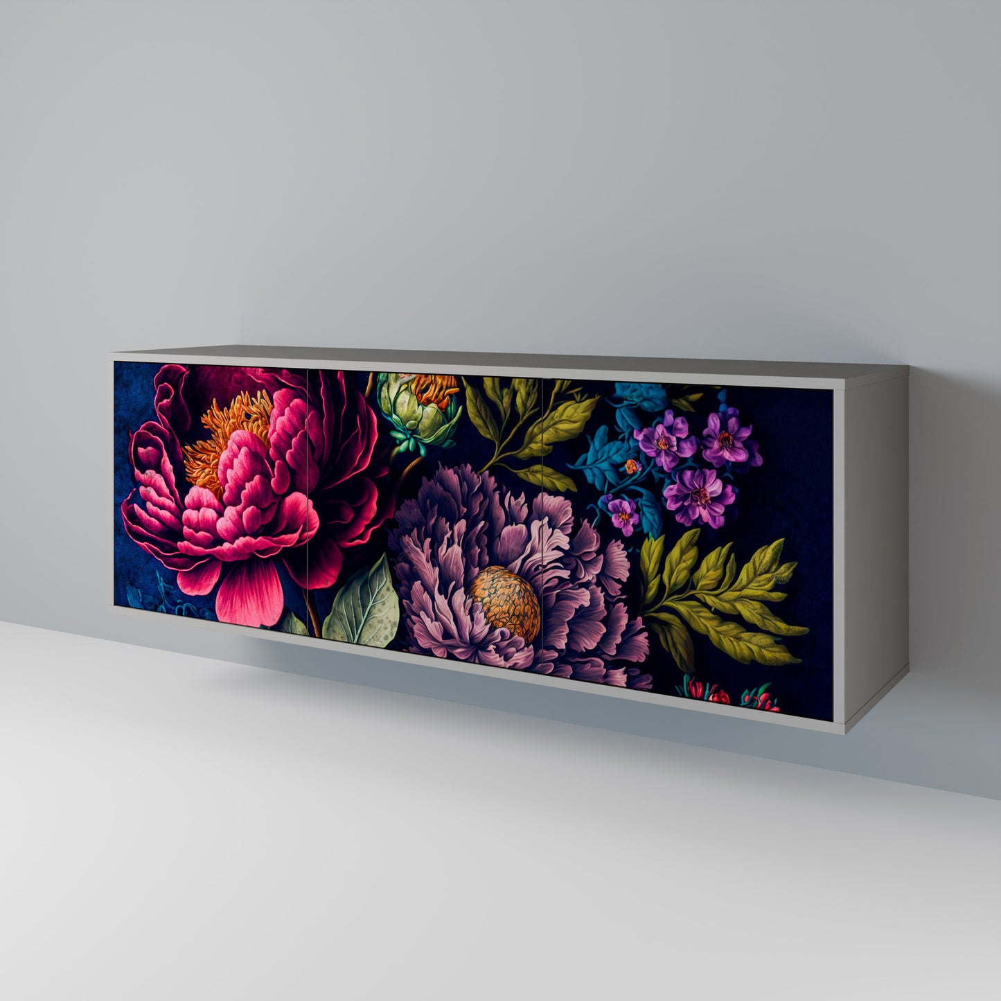 BLOOMING ELEGANCE 3-Door Sideboard in Grey Finish