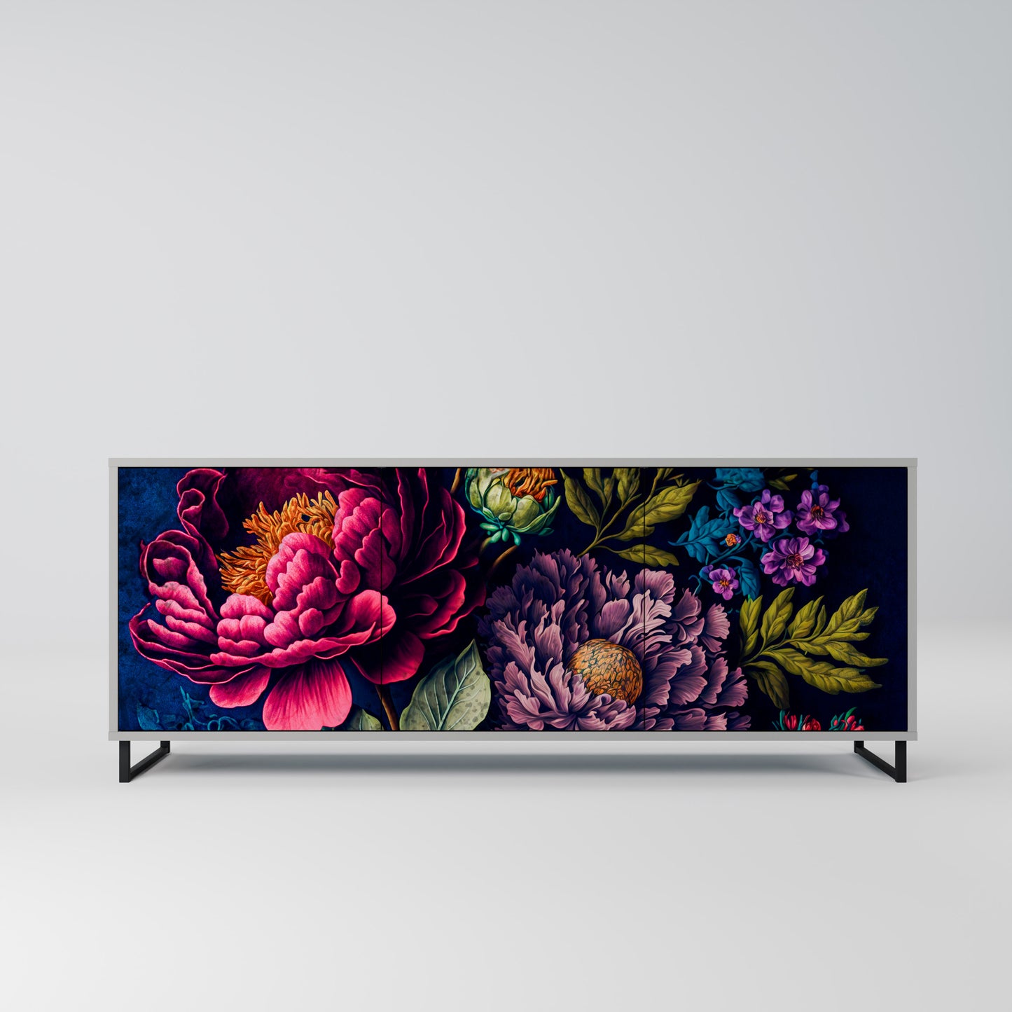 BLOOMING ELEGANCE 3-Door Sideboard in Grey Finish