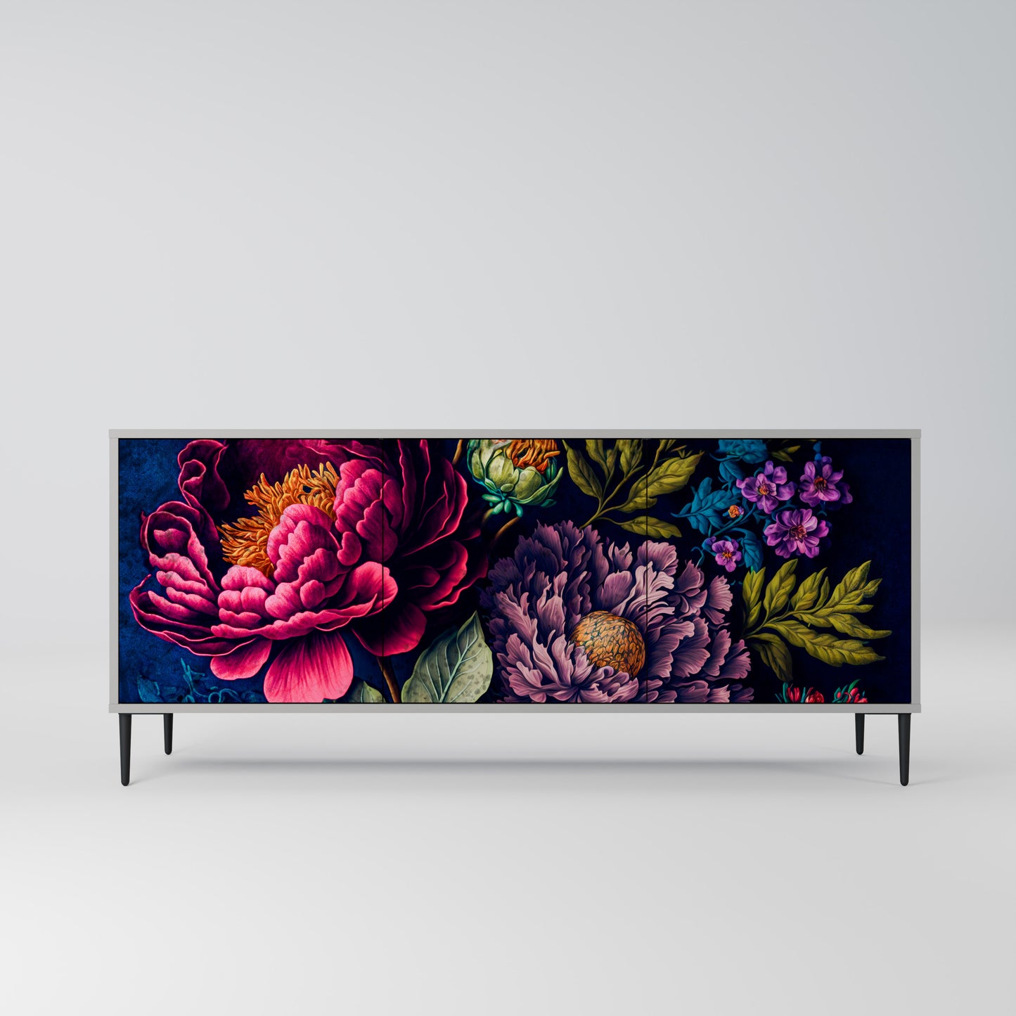 BLOOMING ELEGANCE 3-Door Sideboard in Grey Finish
