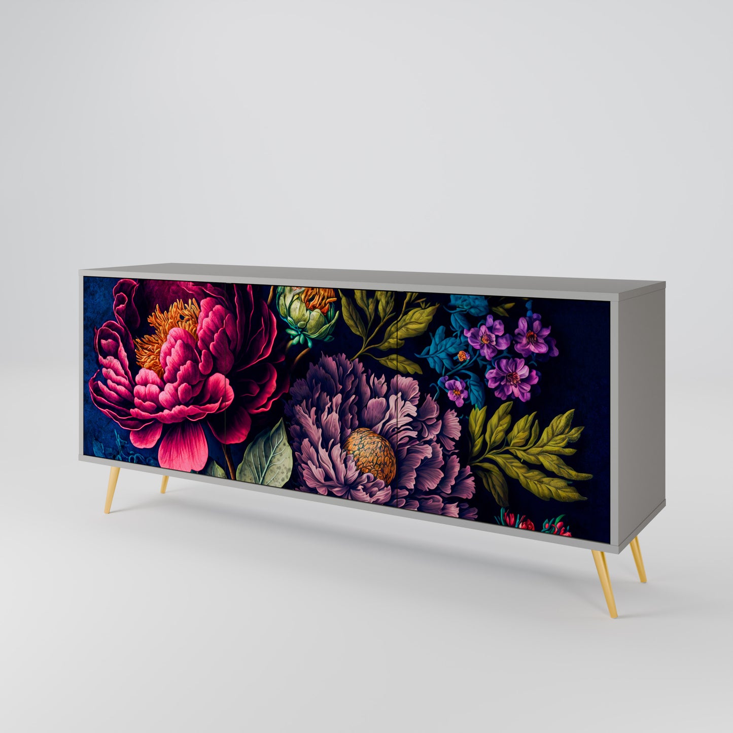 BLOOMING ELEGANCE 3-Door Sideboard in Grey Finish