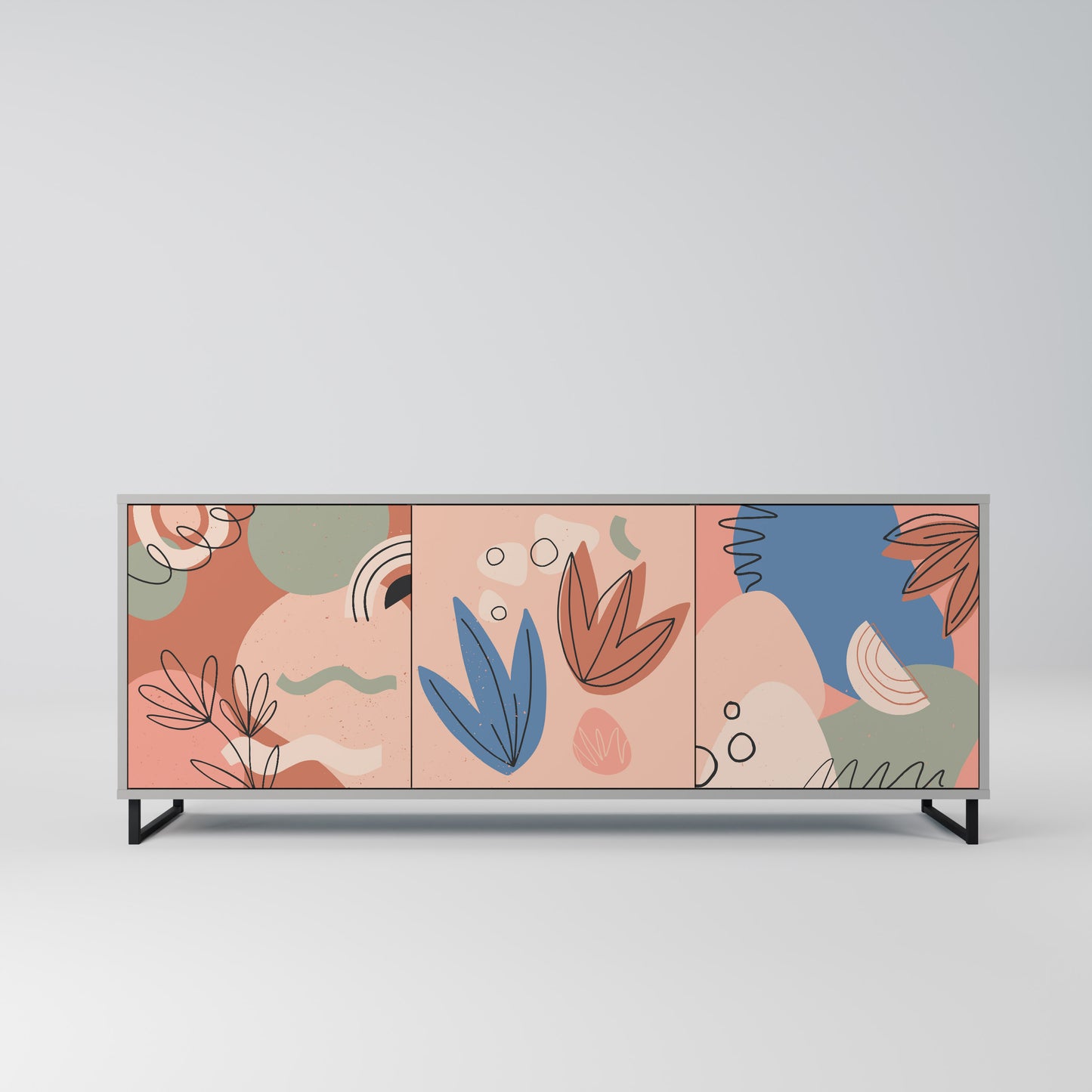 PASTEL DESTINY 3-Door Sideboard in Grey Finish