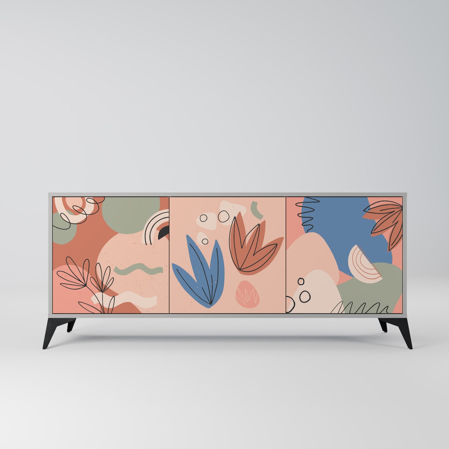PASTEL DESTINY 3-Door Sideboard in Grey Finish