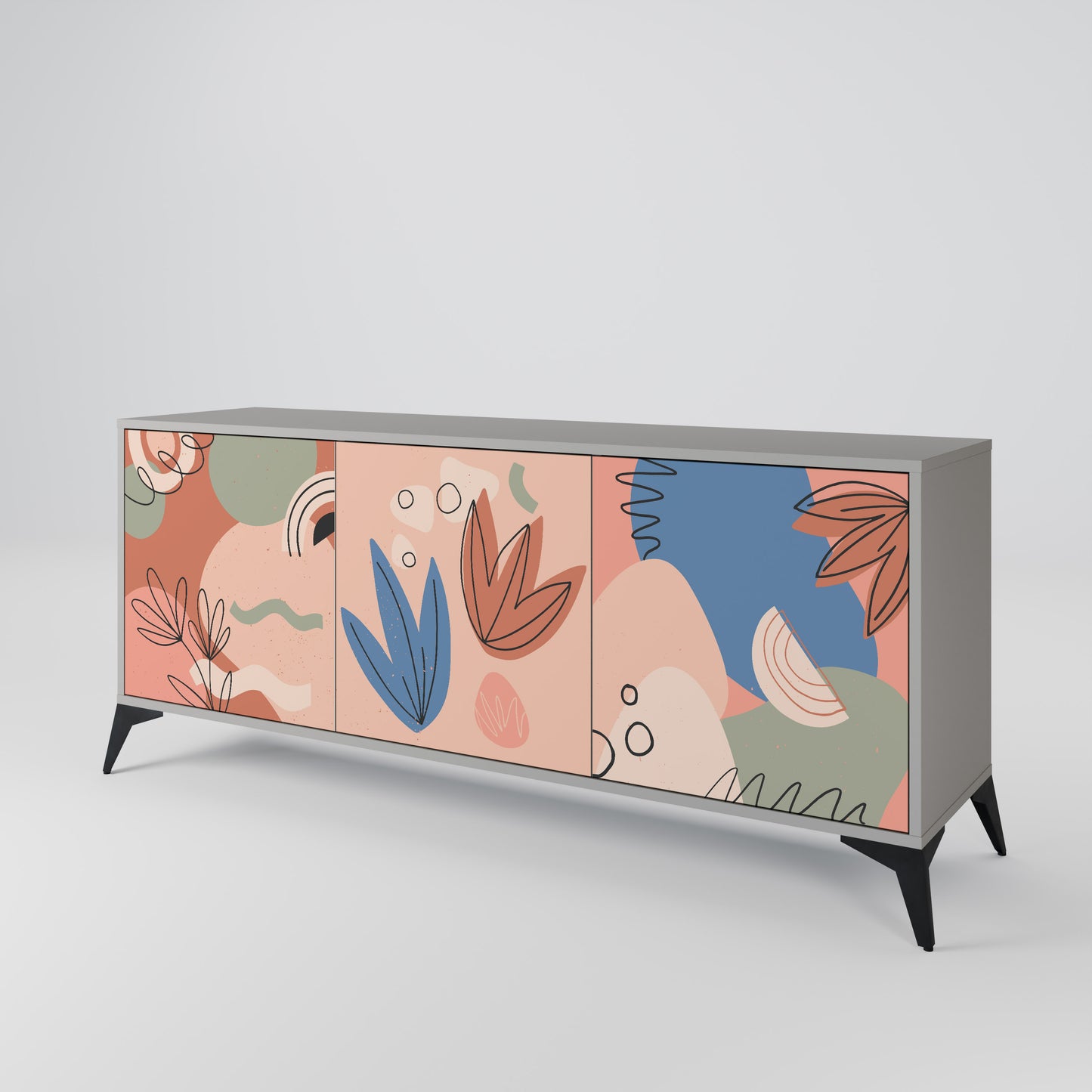 PASTEL DESTINY 3-Door Sideboard in Grey Finish