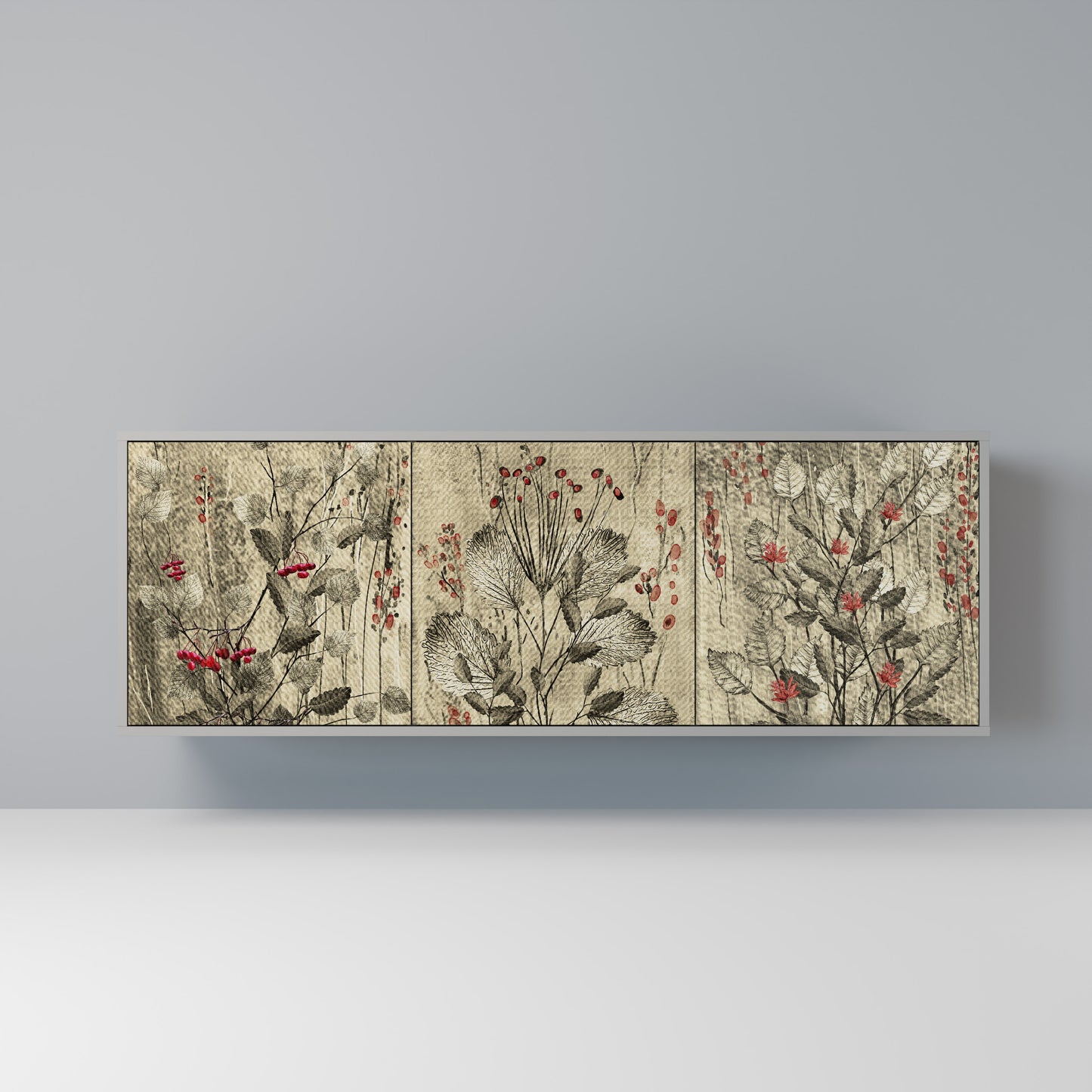 HERBAL GRACE 3-Door Sideboard in Grey Finish