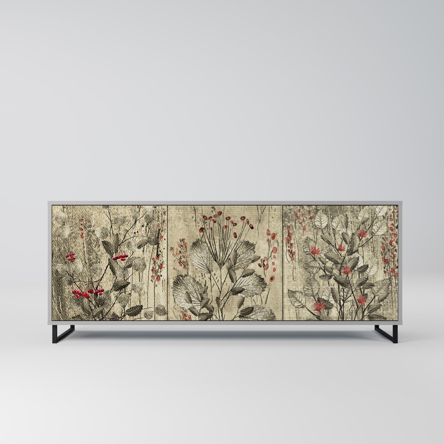 HERBAL GRACE 3-Door Sideboard in Grey Finish