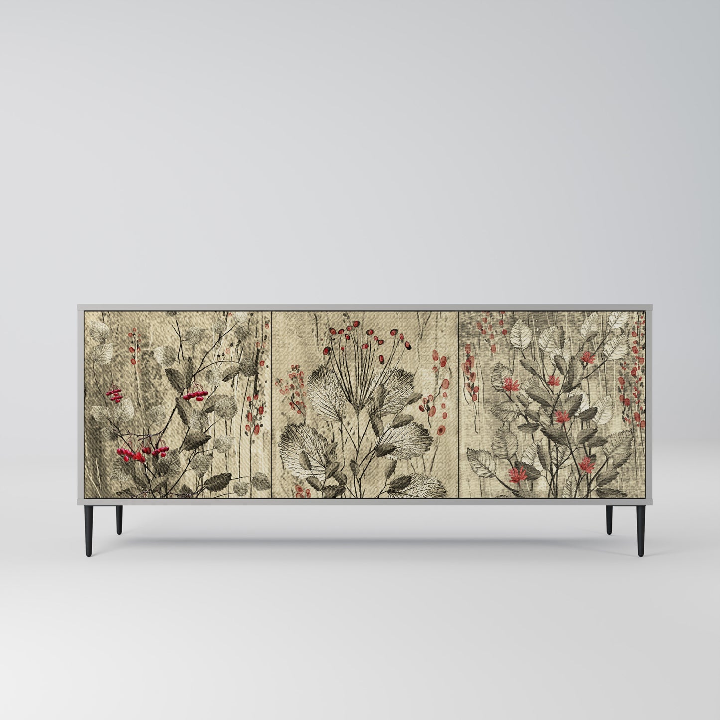HERBAL GRACE 3-Door Sideboard in Grey Finish