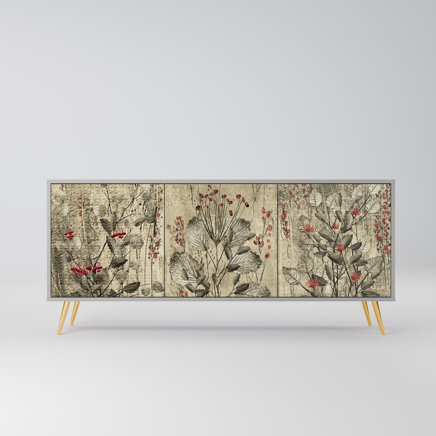 HERBAL GRACE 3-Door Sideboard in Grey Finish