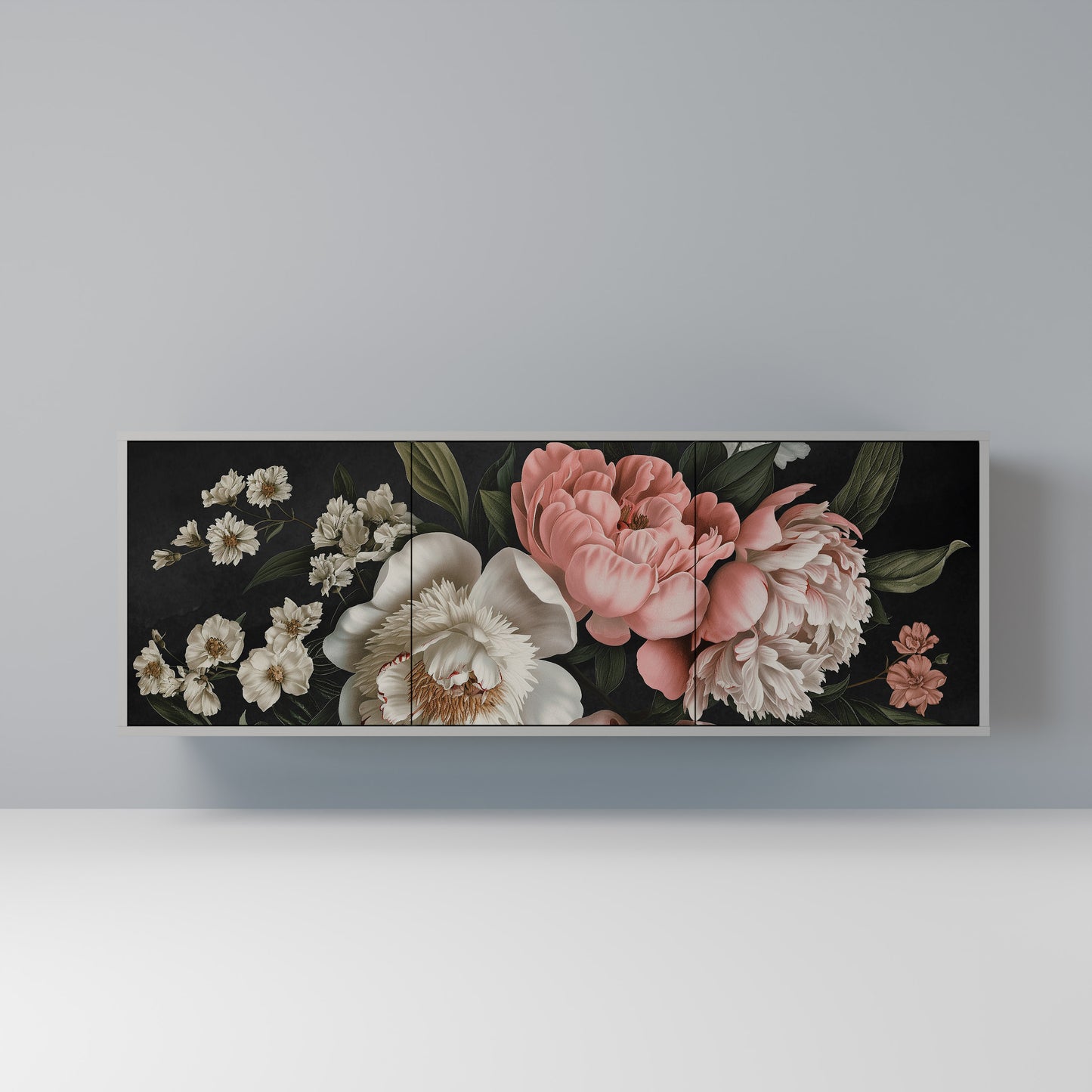 LUSH ELEGANCE 3-Door Sideboard in Grey Finish