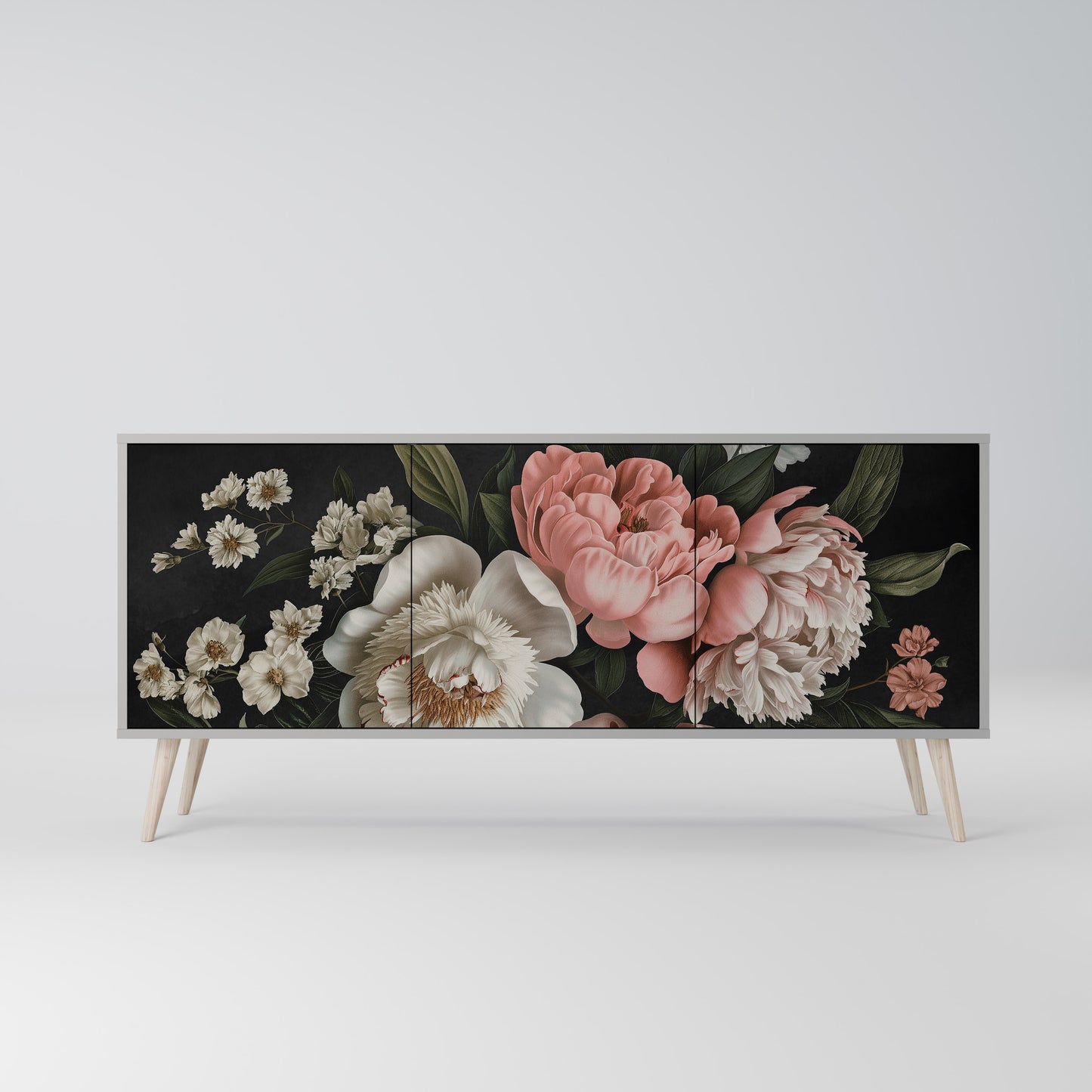 LUSH ELEGANCE 3-Door Sideboard in Grey Finish