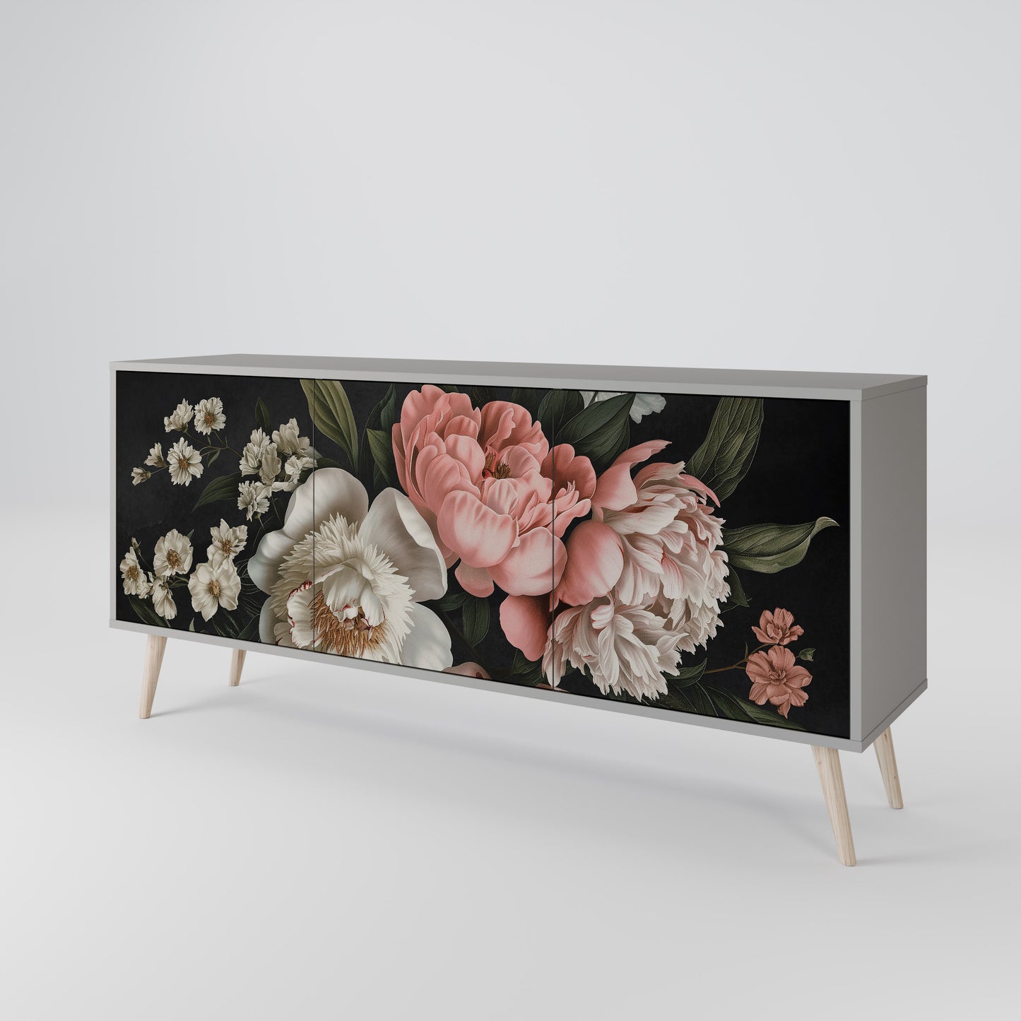LUSH ELEGANCE 3-Door Sideboard in Grey Finish