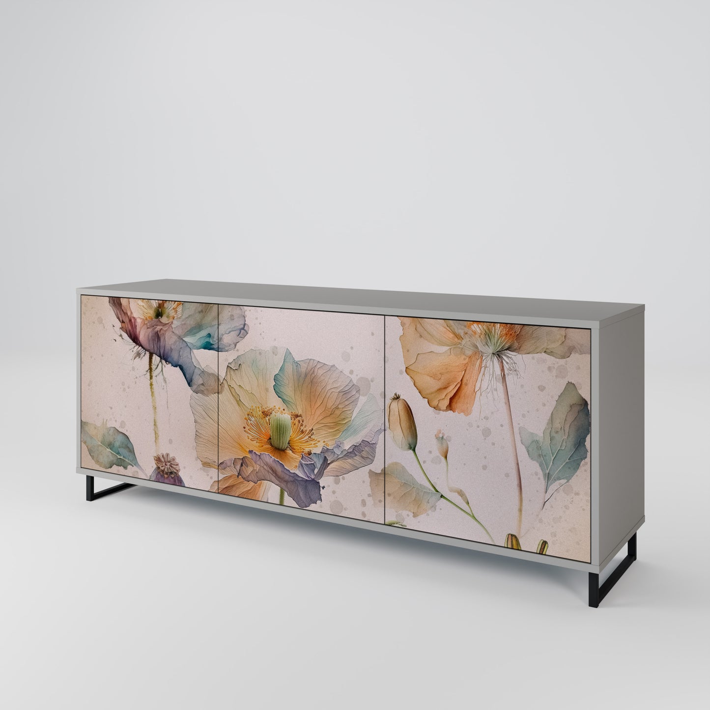 SOFTEN POPPY 3-Door Sideboard in Grey Finish