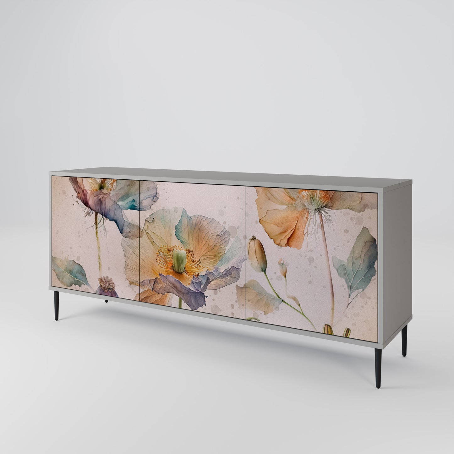SOFTEN POPPY 3-Door Sideboard in Grey Finish