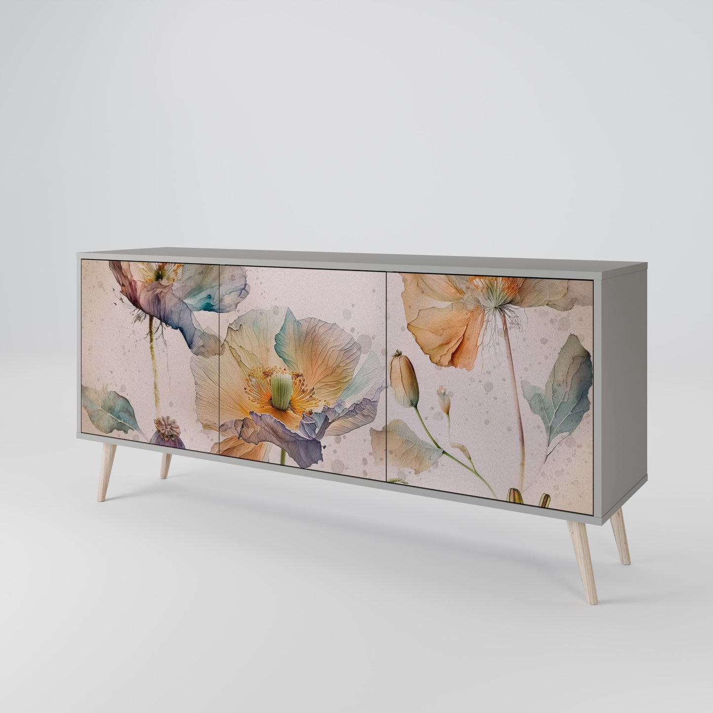 SOFTEN POPPY 3-Door Sideboard in Grey Finish