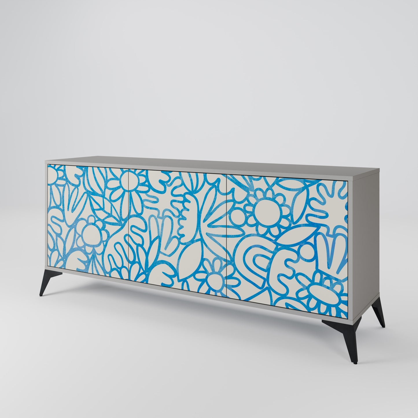 BLOOMY MORNING 3-Door Sideboard in Grey Finish