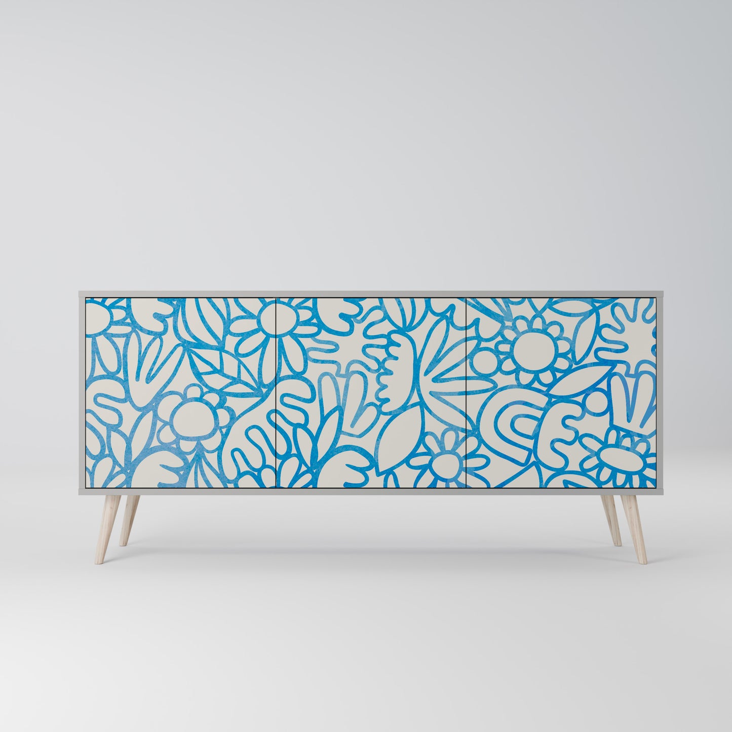 BLOOMY MORNING 3-Door Sideboard in Grey Finish