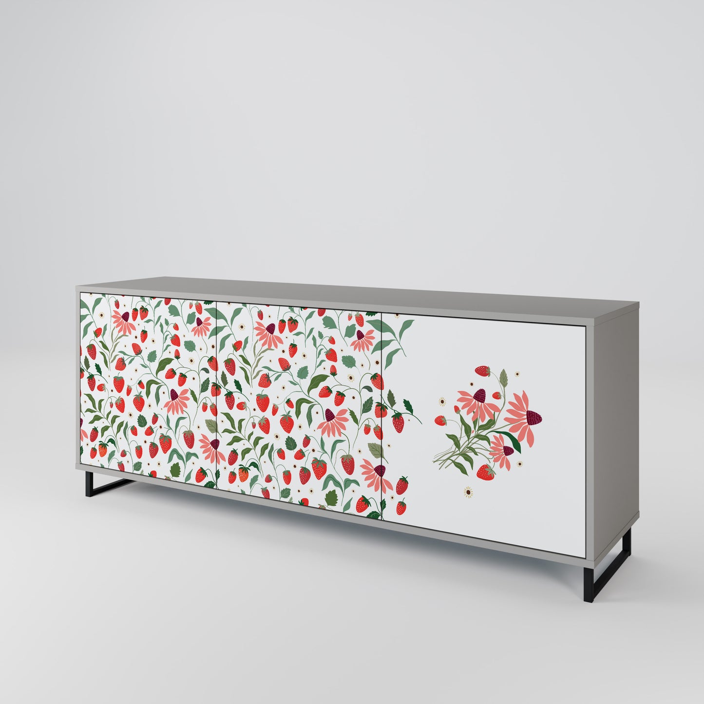 FLOWERS AND STRAWBERRIES 3-Door Sideboard in Grey Finish