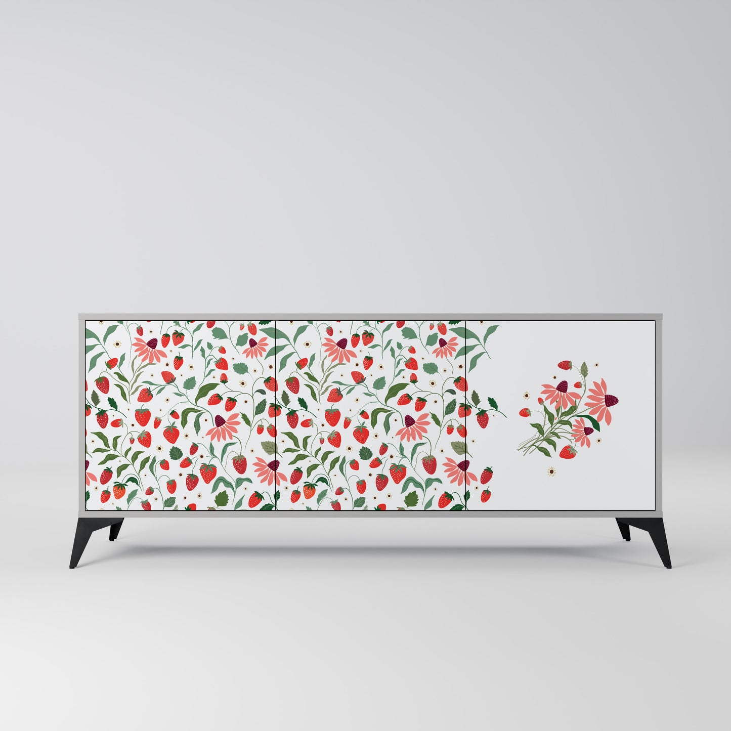 FLOWERS AND STRAWBERRIES 3-Door Sideboard in Grey Finish